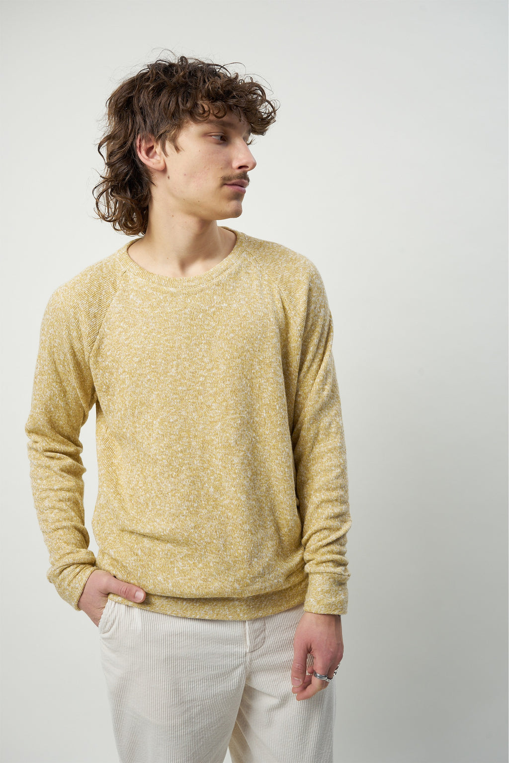 Long Sleeve Sweatshirt in a Yellow Double Sided Japanese Cotton Knit