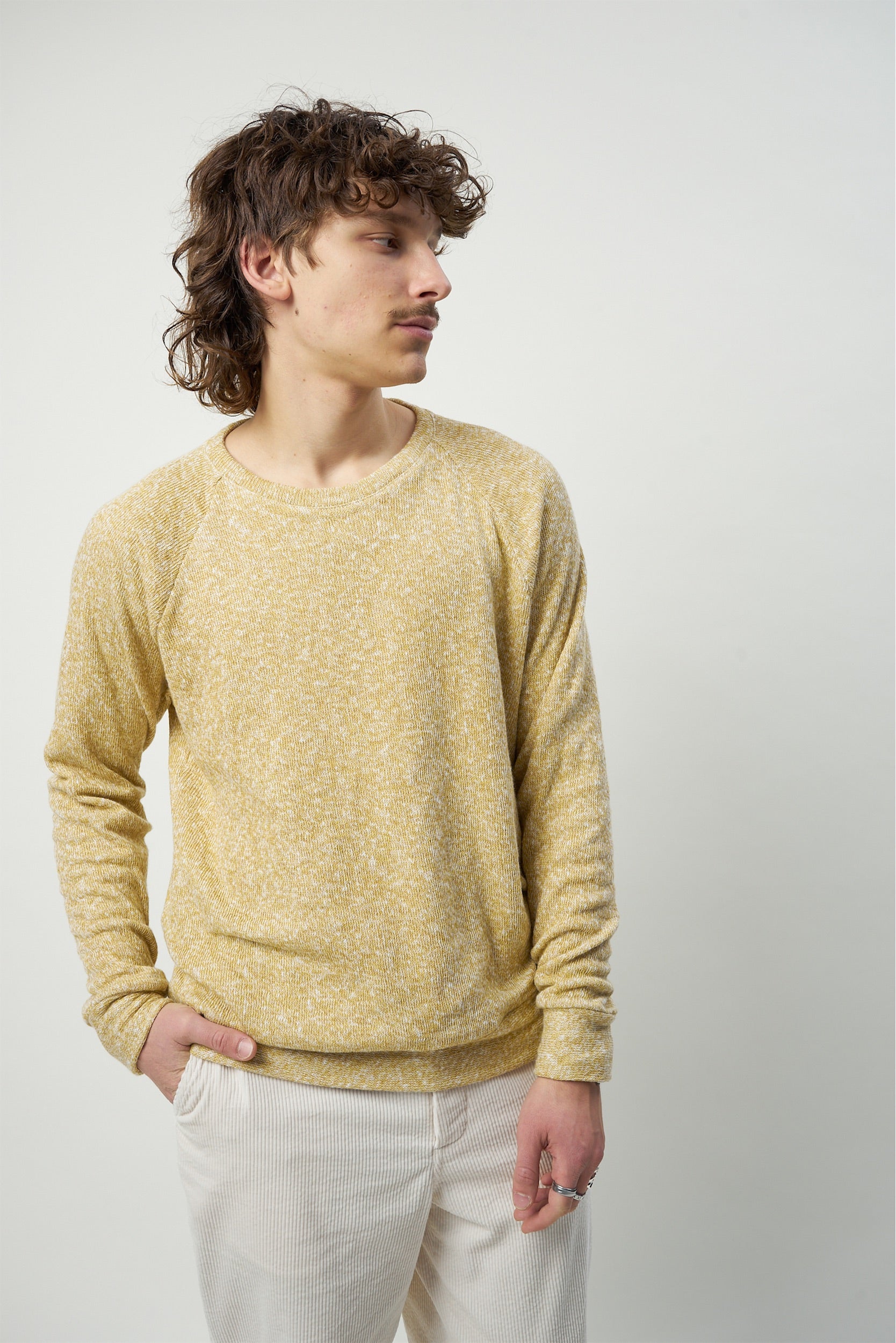 Long Sleeve Sweatshirt in a Yellow Double Sided Japanese Cotton Knit