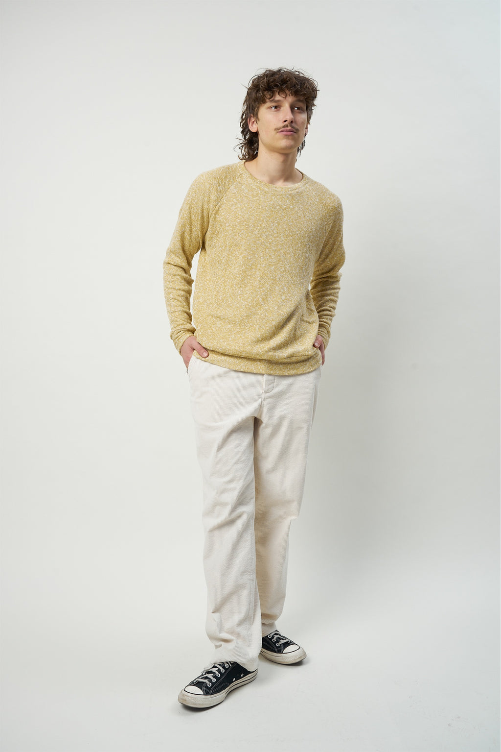 Long Sleeve Sweatshirt in a Yellow Double Sided Japanese Cotton Knit
