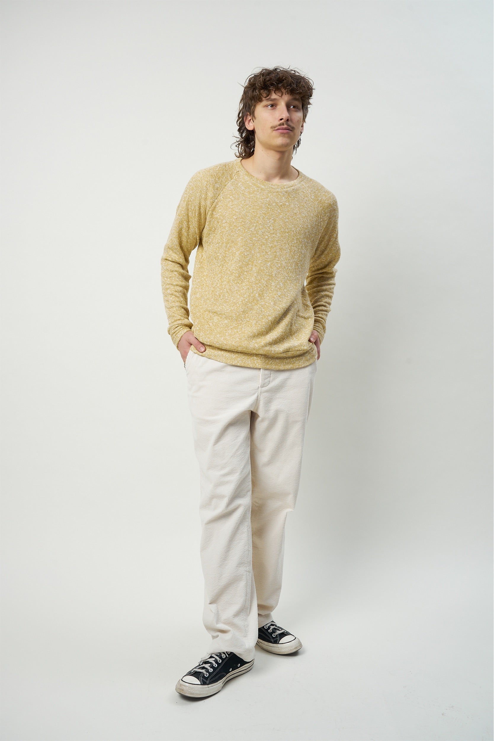 Long Sleeve Sweatshirt in a Yellow Double Sided Japanese Cotton Knit