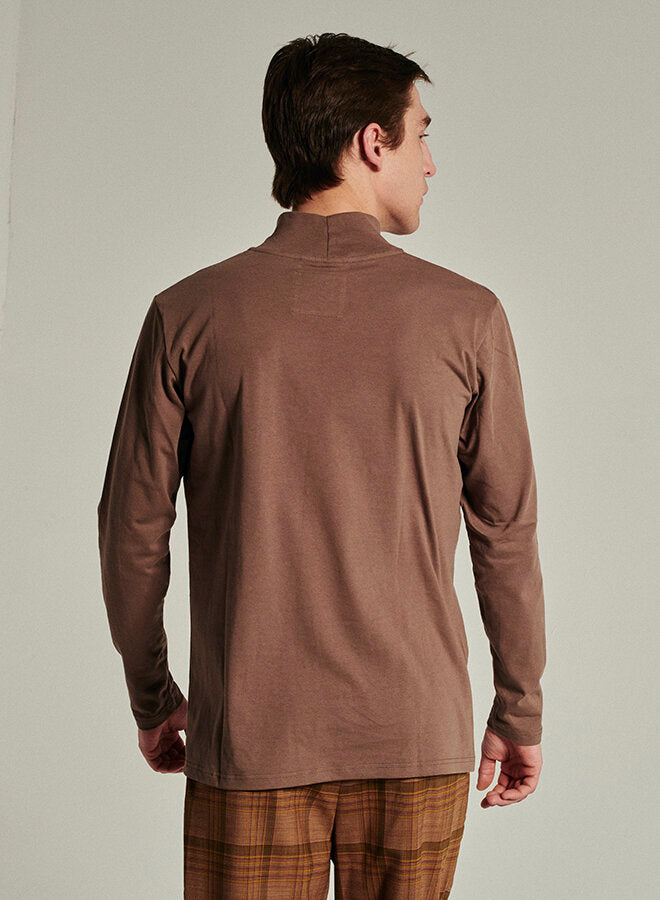Long Sleeve T-shirt in a Taupe Japanese Organic Soft Cotton Jersey