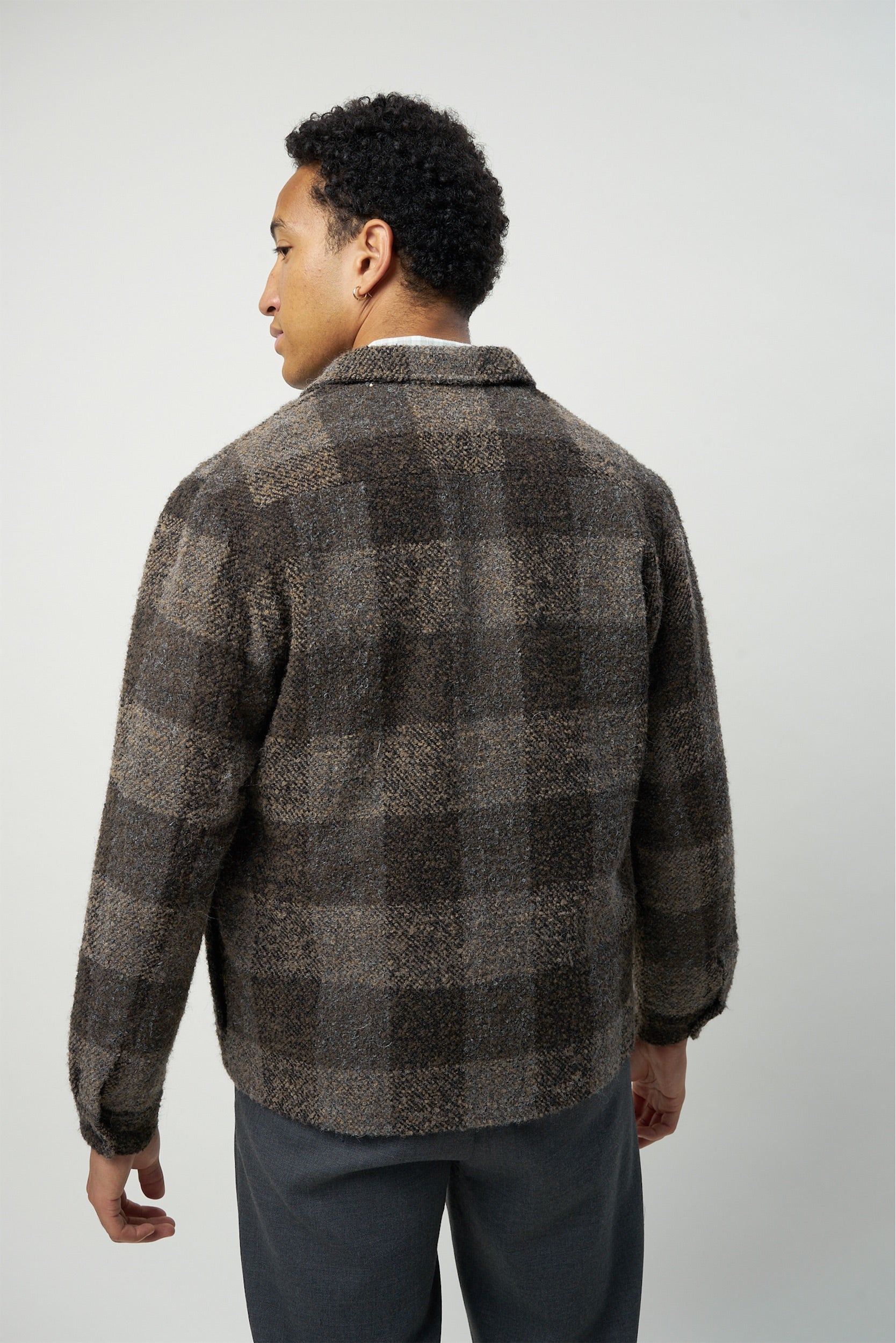 Winter Jacket in the Finest Tonal Brown Grey Chequered Italian Soft Virgin and Alpaca Wool with MEIDA Thermo Insulation