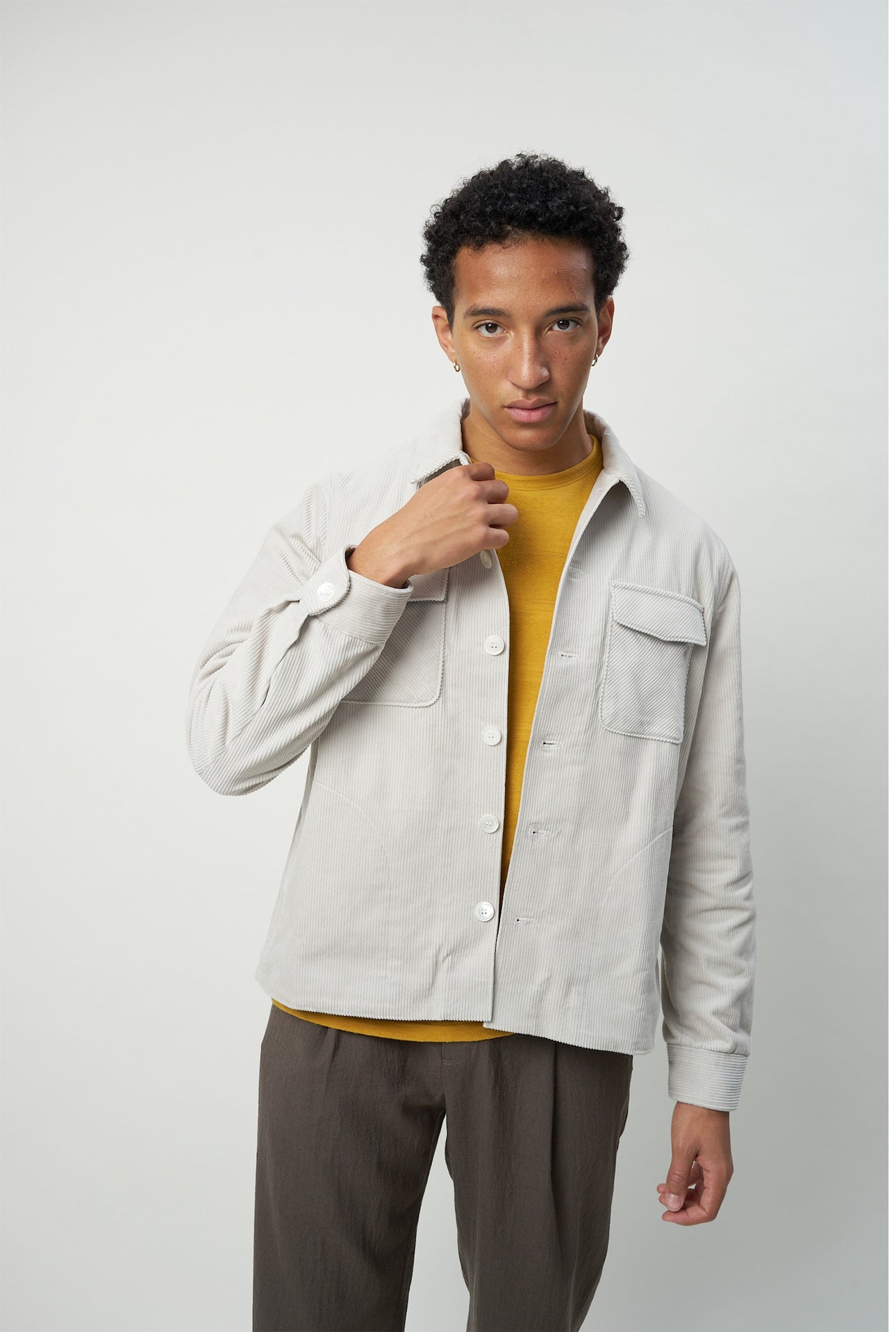 Jacket in a Flat White Japanese Corduroy Cotton with MEIDA Thermo Insulation