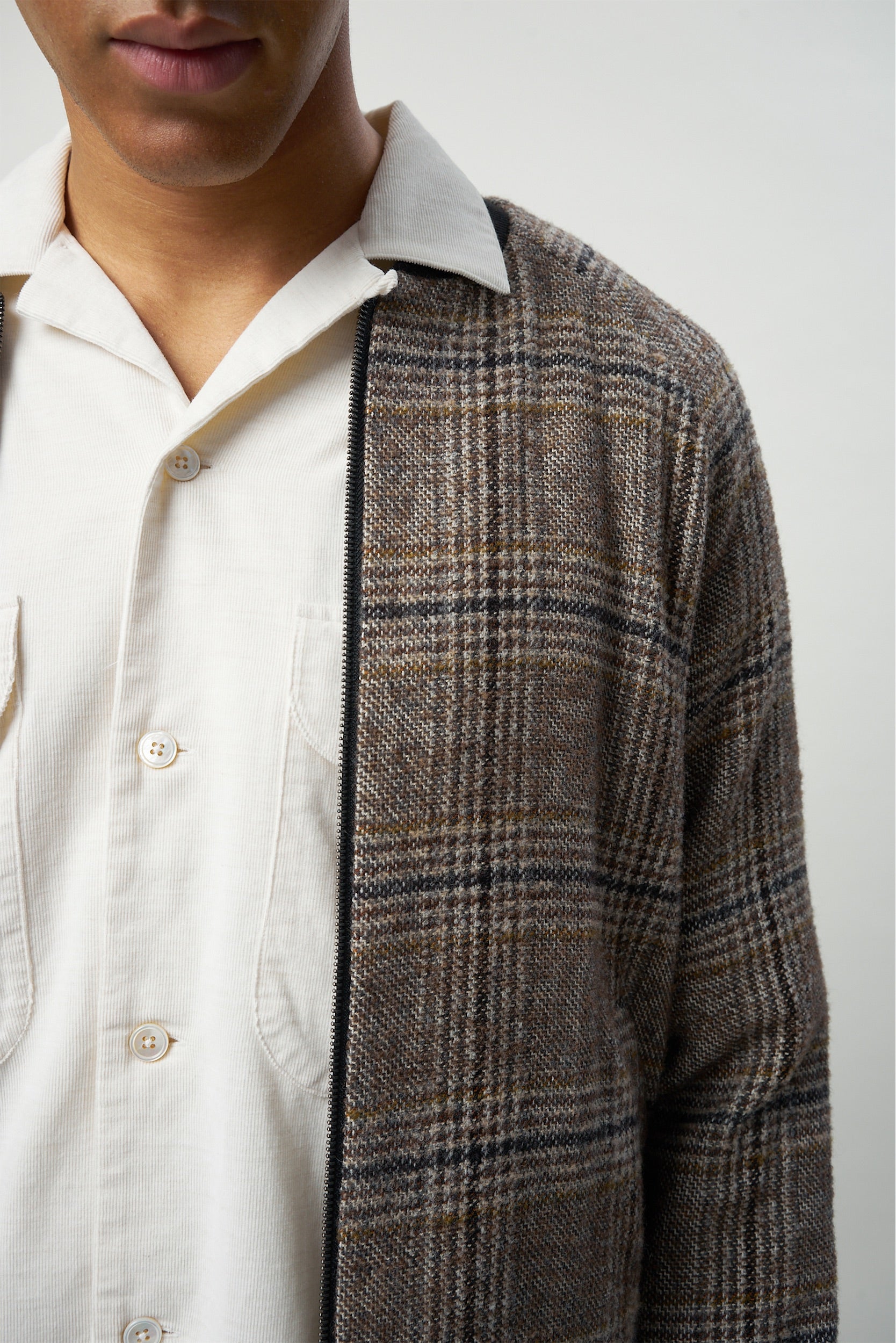 Bomber Jacket in a Soft Brown Chequered Italian Wool