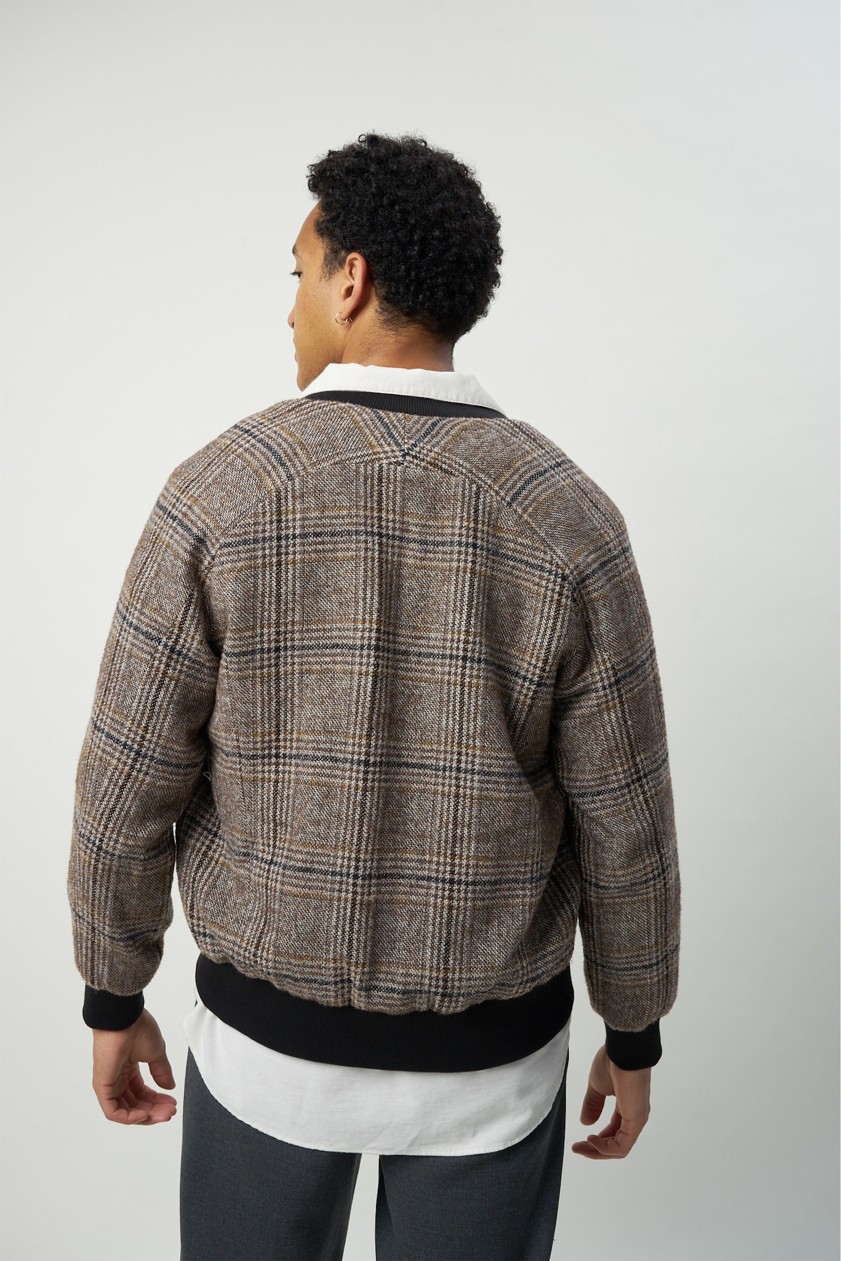 Bomber Jacket in a Soft Brown Chequered Italian Wool