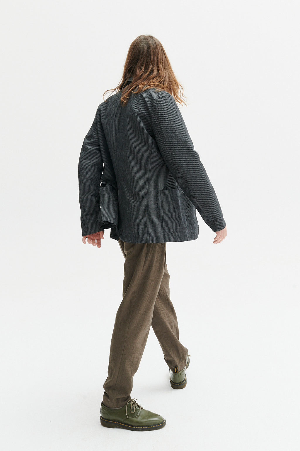 Sporting Jacket and Overshirt in a Tonal Grey Striped Portuguese Cotton Seersucker