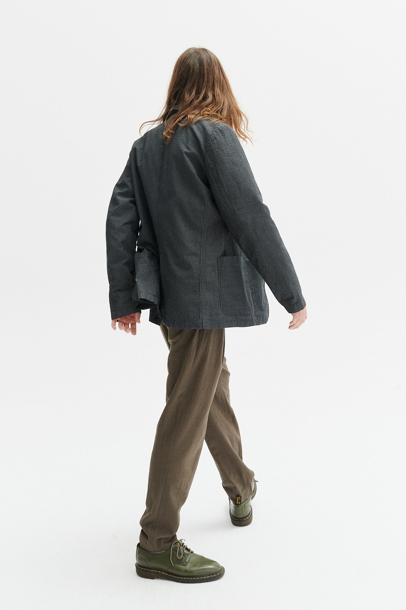 Sporting Jacket and Overshirt in a Tonal Grey Striped Portuguese Cotton Seersucker