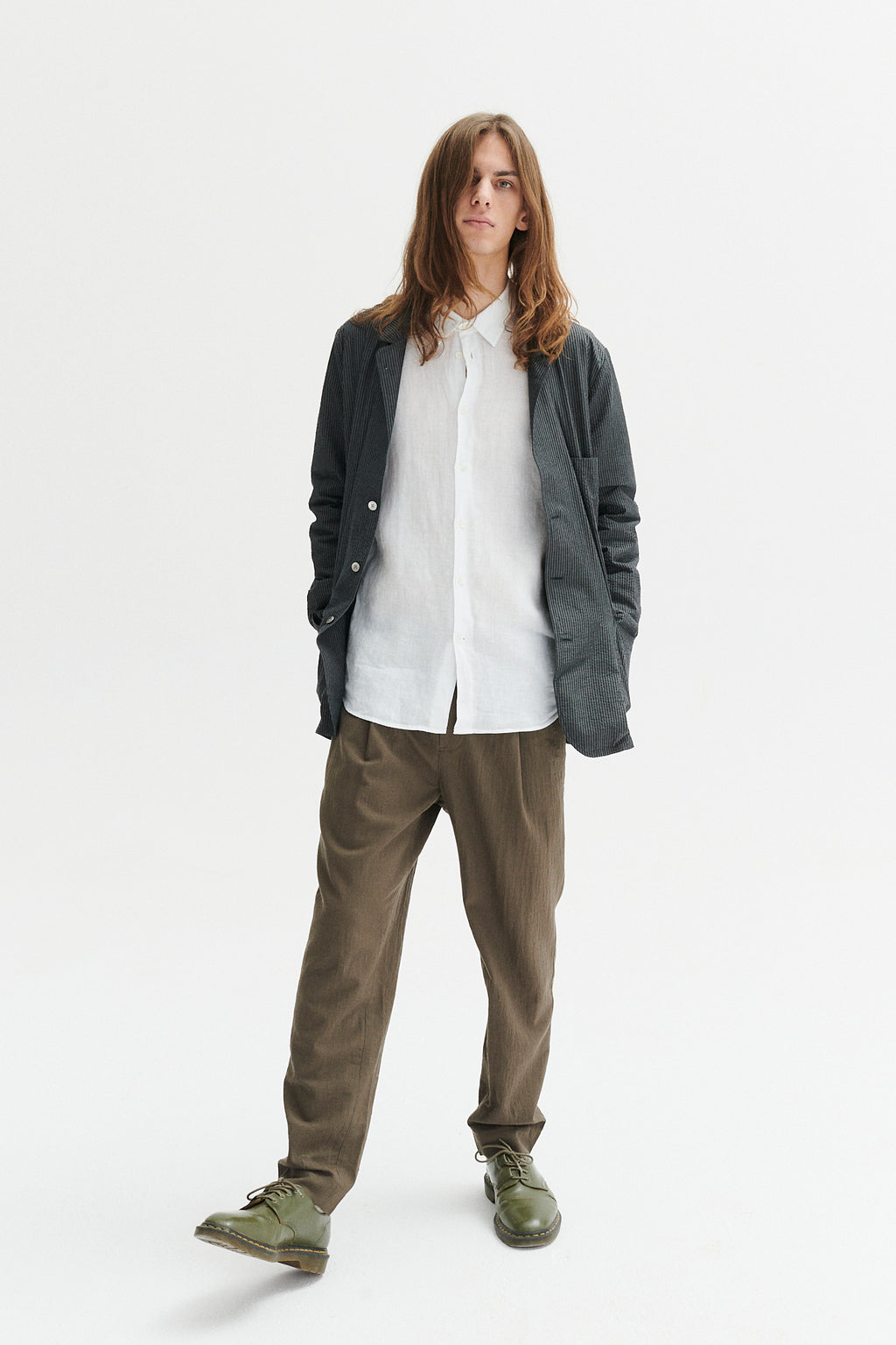 Sporting Jacket and Overshirt in a Tonal Grey Striped Portuguese Cotton Seersucker