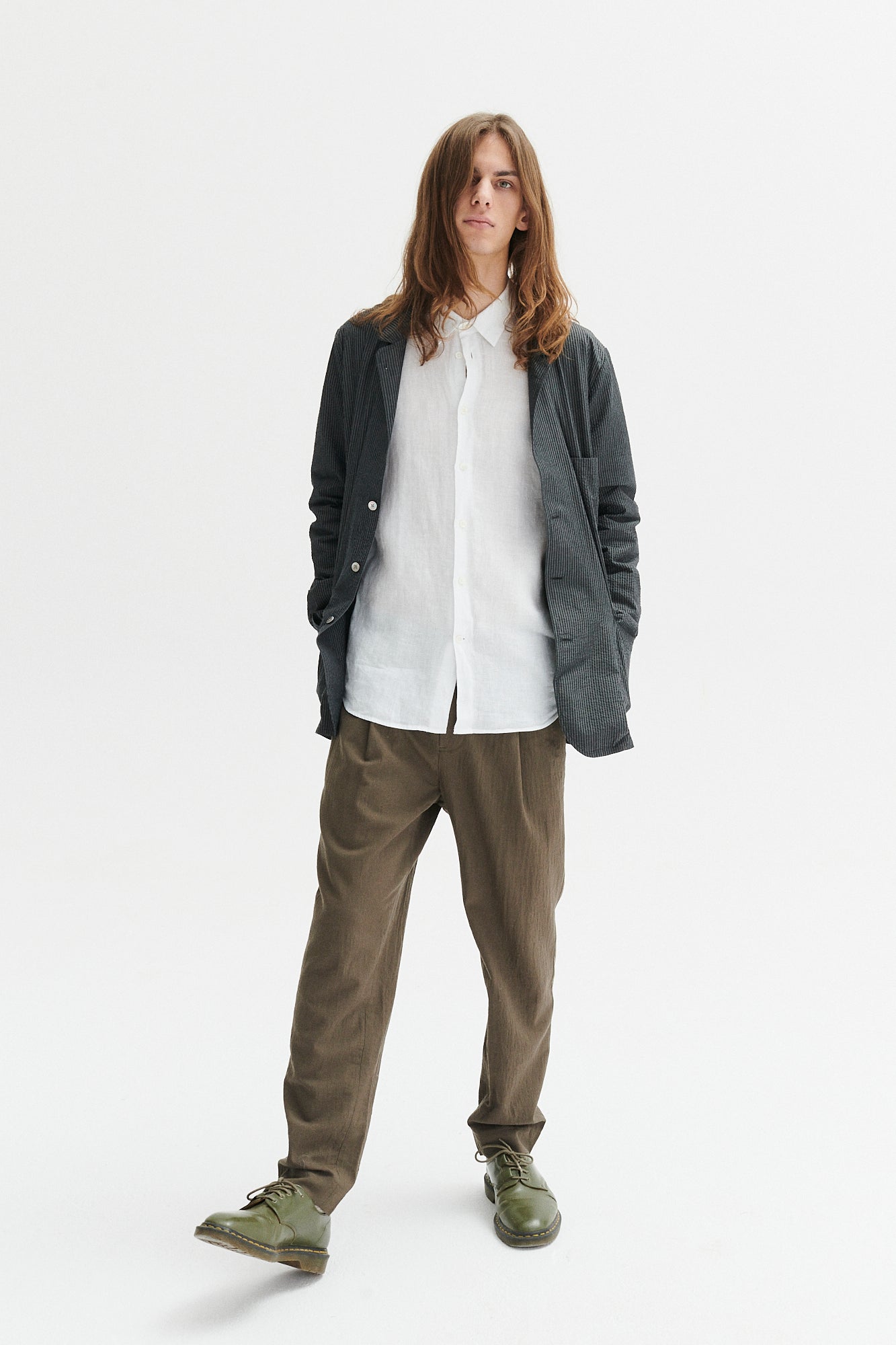 Sporting Jacket and Overshirt in a Tonal Grey Striped Portuguese Cotton Seersucker