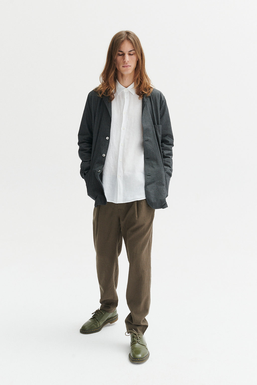 Sporting Jacket and Overshirt in a Tonal Grey Striped Portuguese Cotton Seersucker