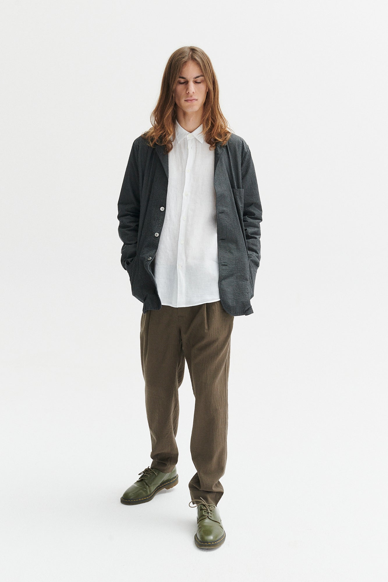 Sporting Jacket and Overshirt in a Tonal Grey Striped Portuguese Cotton Seersucker