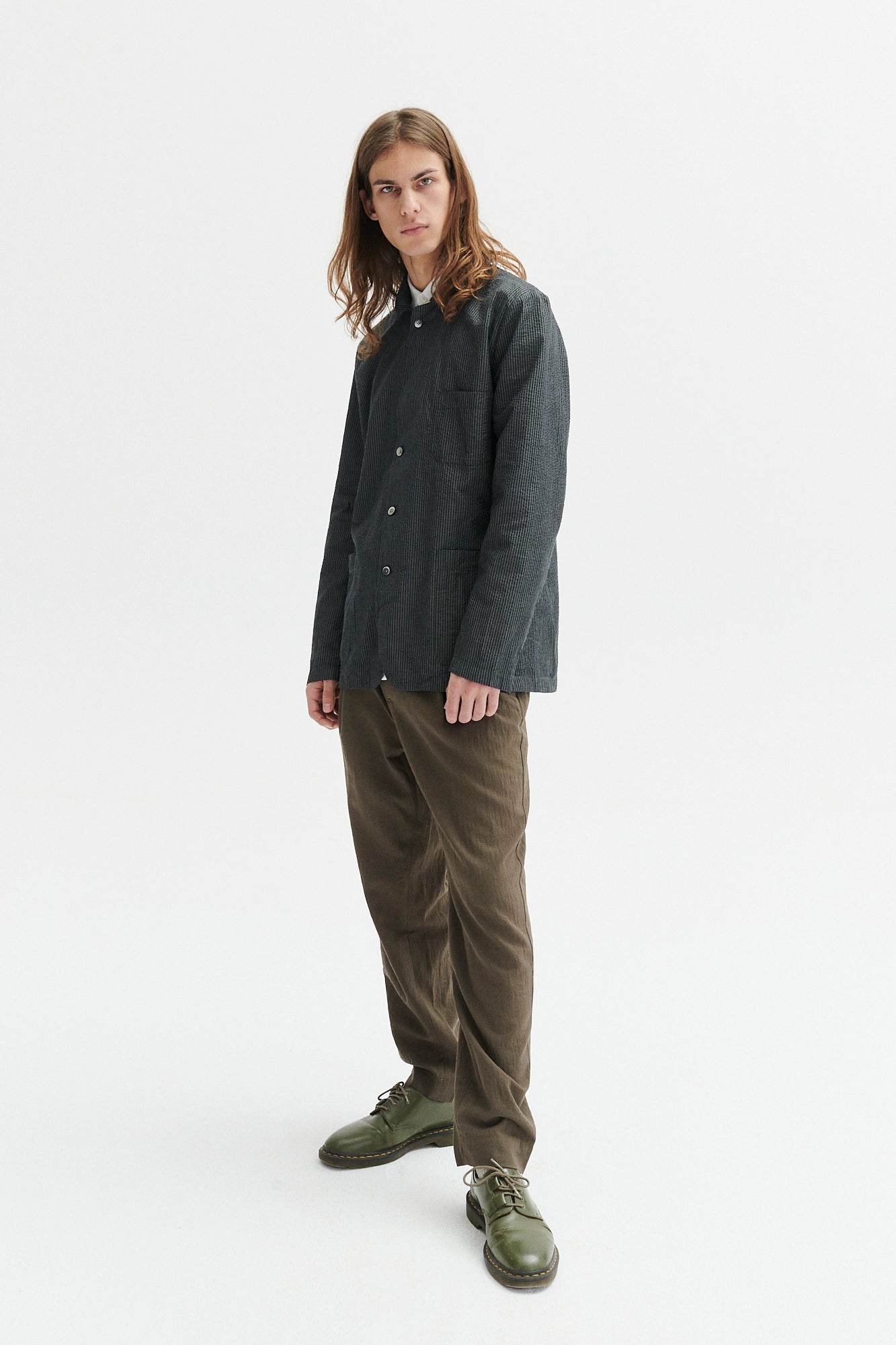 Sporting Jacket and Overshirt in a Tonal Grey Striped Portuguese Cotton Seersucker