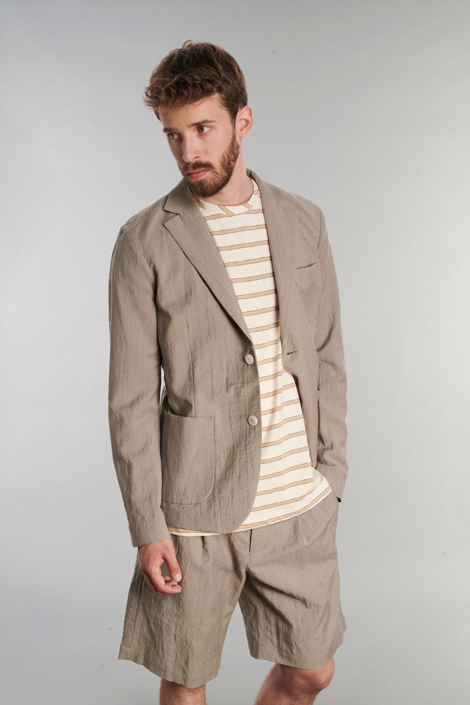 Half Lined Blazer in a Beige Italian Virgin Wool and Linen