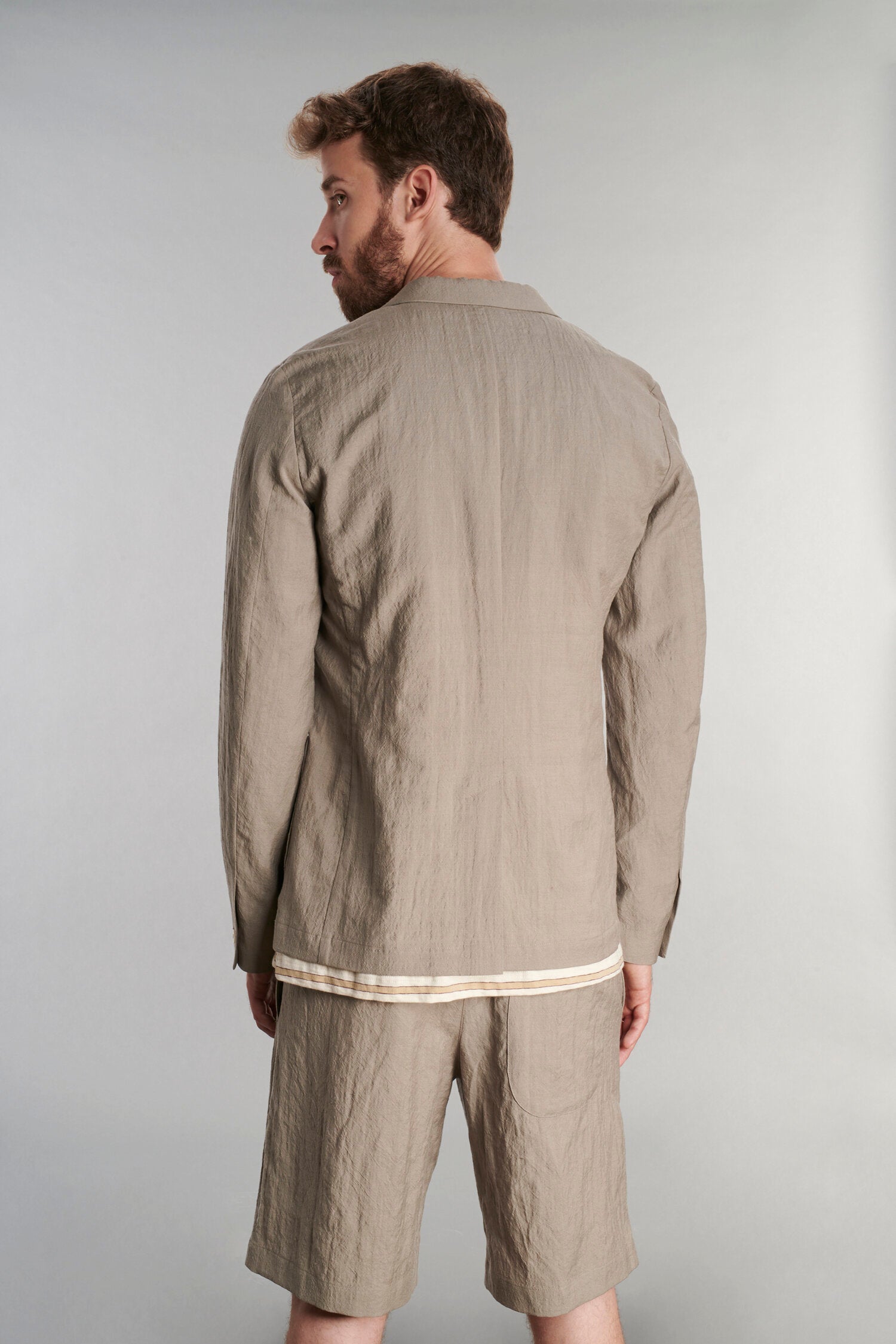 Half Lined Blazer in a Beige Italian Virgin Wool and Linen