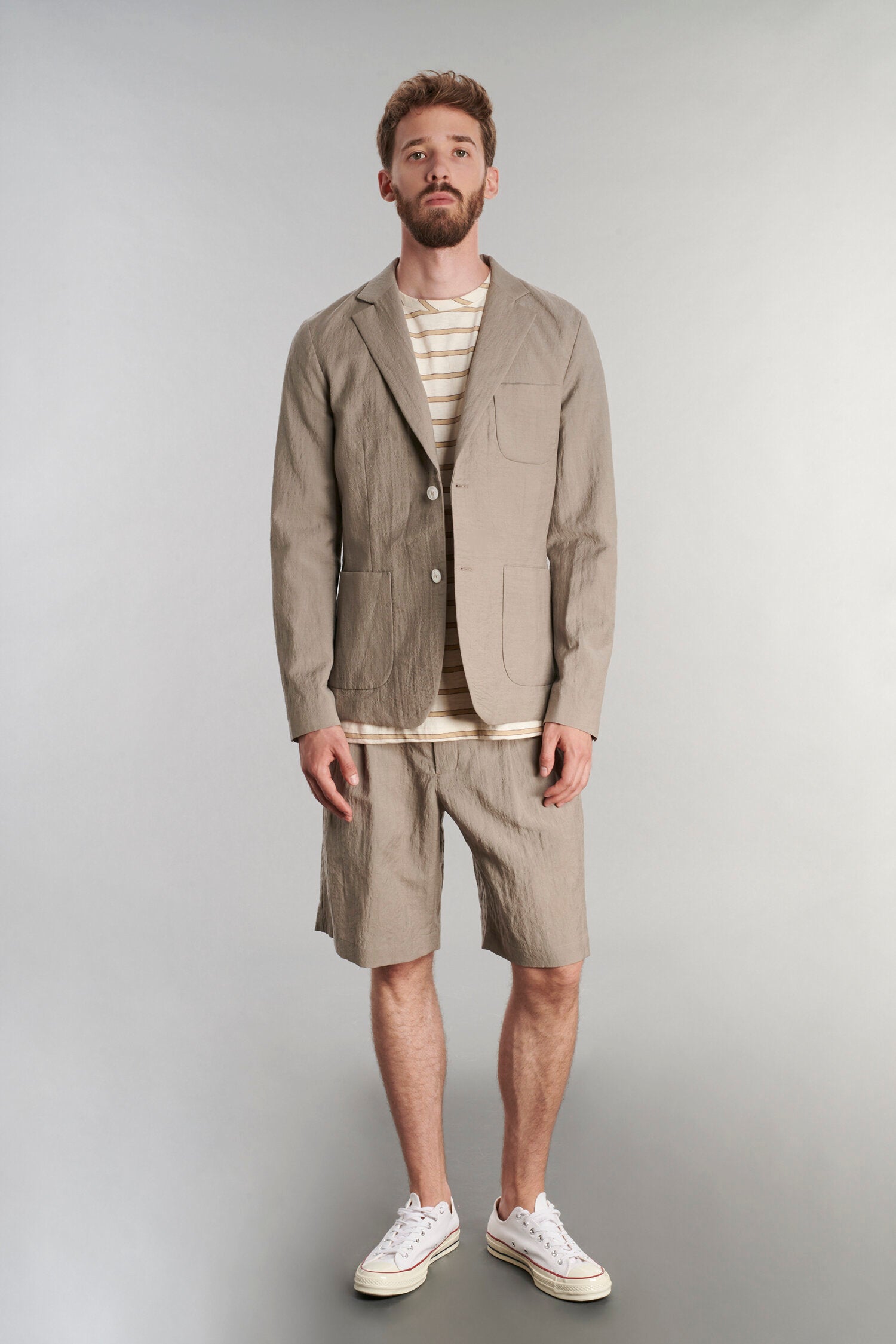 Half Lined Blazer in a Beige Italian Virgin Wool and Linen