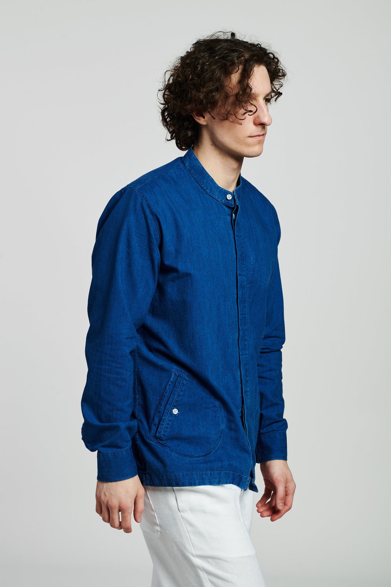 Confident Overshirt in a Bright Blue Indigo Dyed Italian Cotton Denim