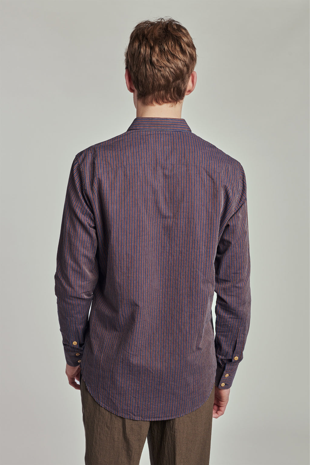 Feel Good Shirt in a Blue and Brown Striped Finest Italian Cotton