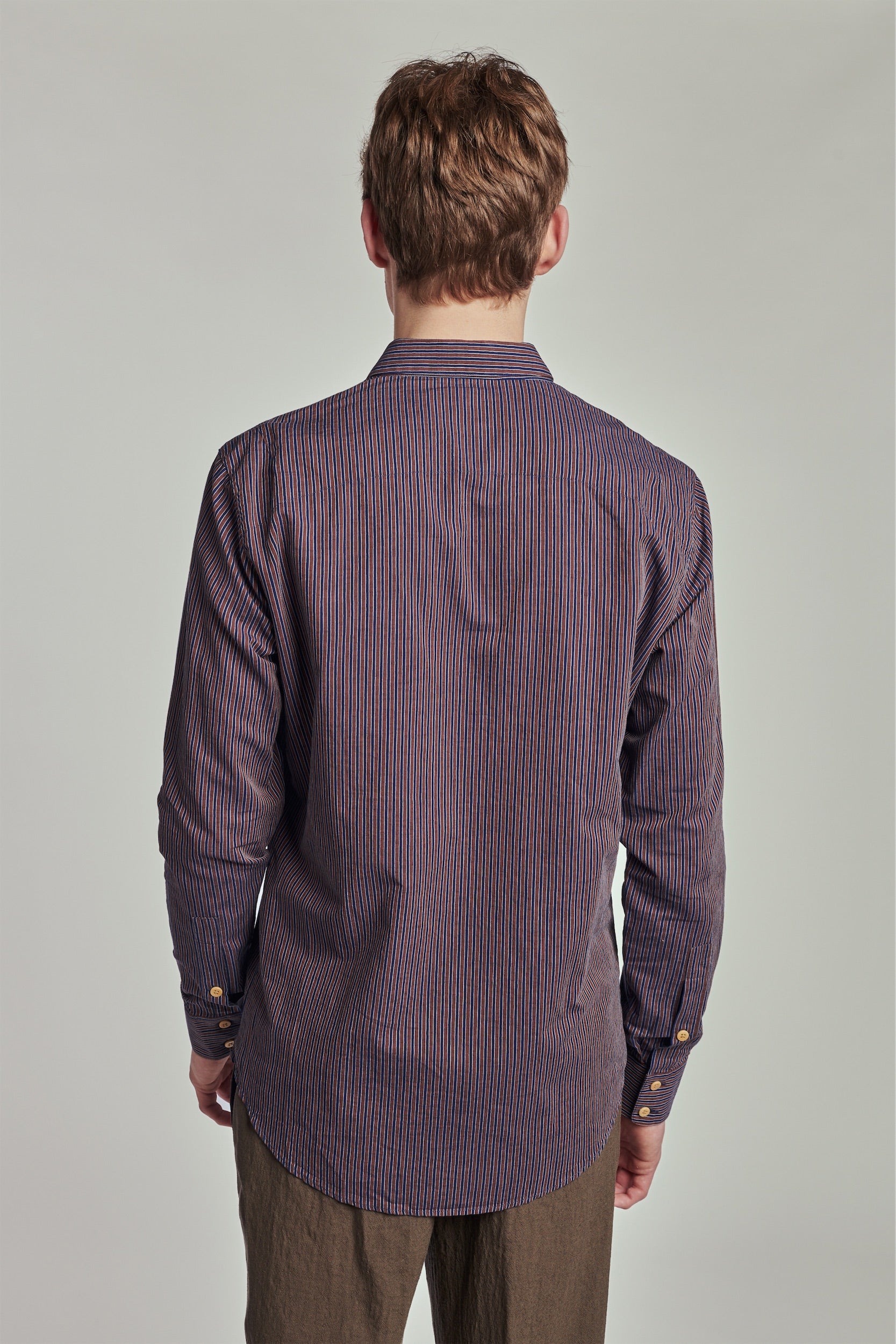 Feel Good Shirt in a Blue and Brown Striped Finest Italian Cotton