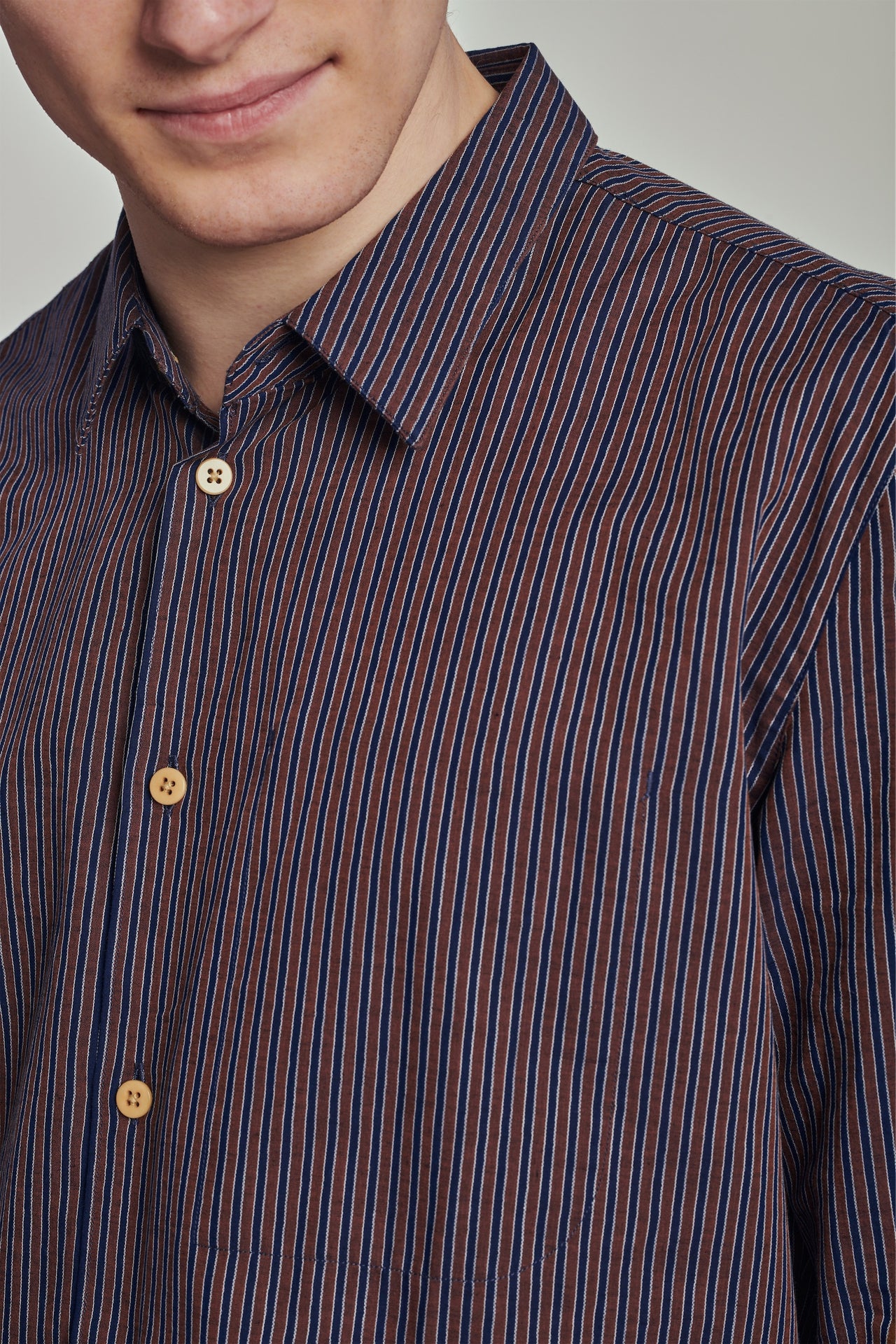 Feel Good Shirt in a Blue and Brown Striped Finest Italian Cotton