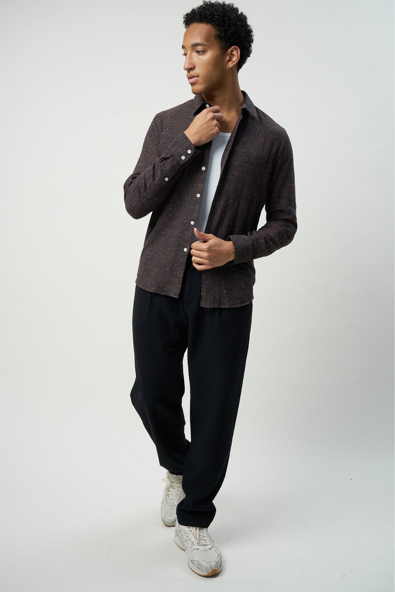 Feel Good Shirt in a Rich Multicolour Orange and Deep Brown Blend of Italian Cotton, Silk and Wool