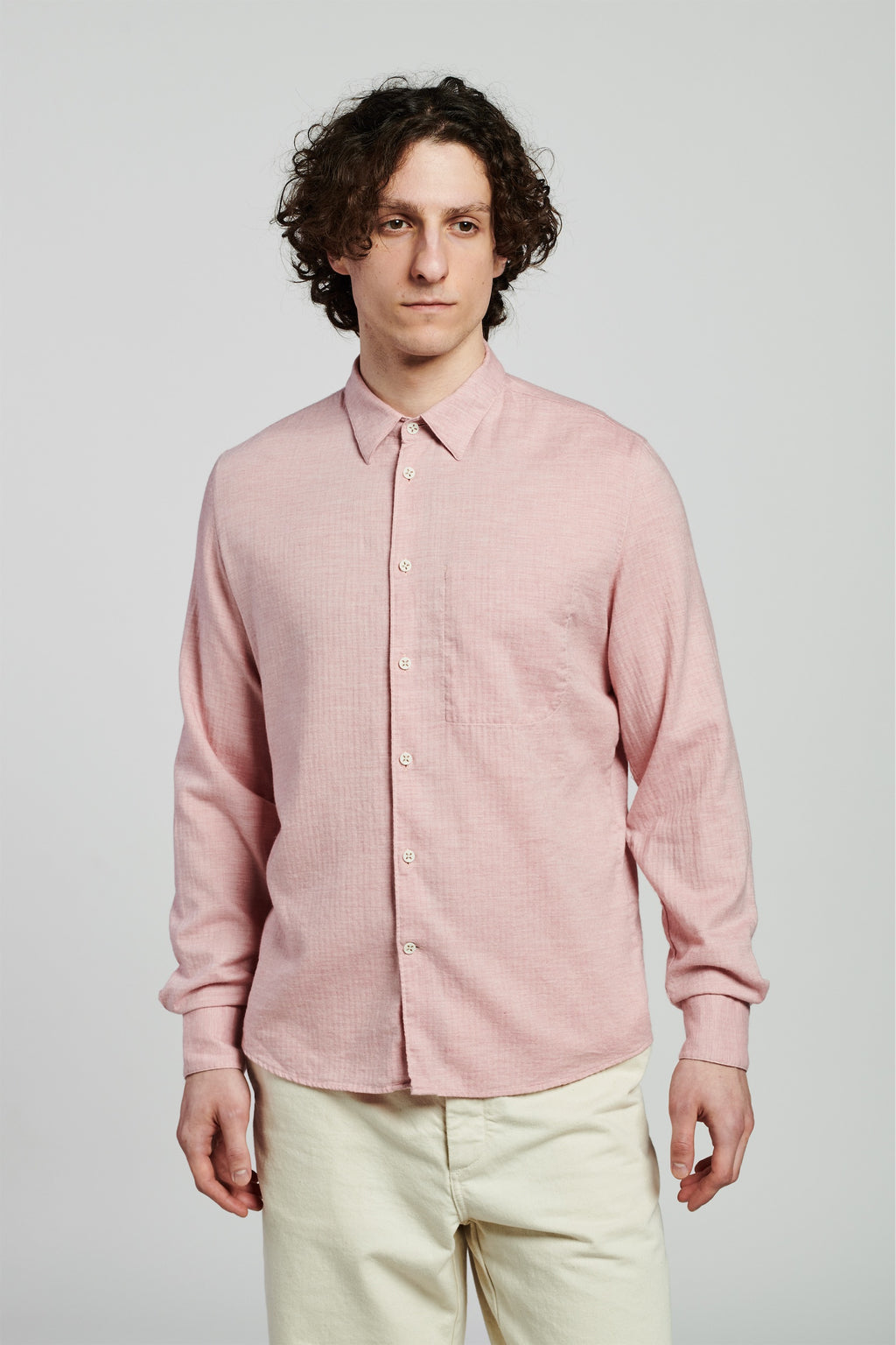Feel Good Shirt in a Pink Japanese Organic Herringbone Cotton