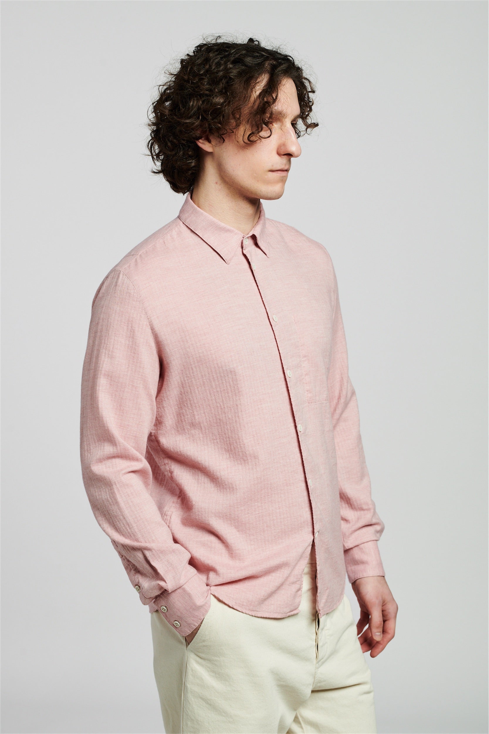 Feel Good Shirt in a Pink Japanese Organic Herringbone Cotton