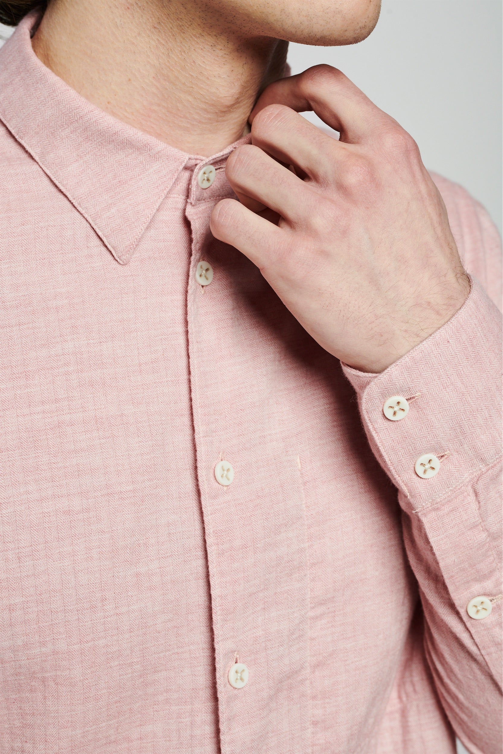 Feel Good Shirt in a Pink Japanese Organic Herringbone Cotton