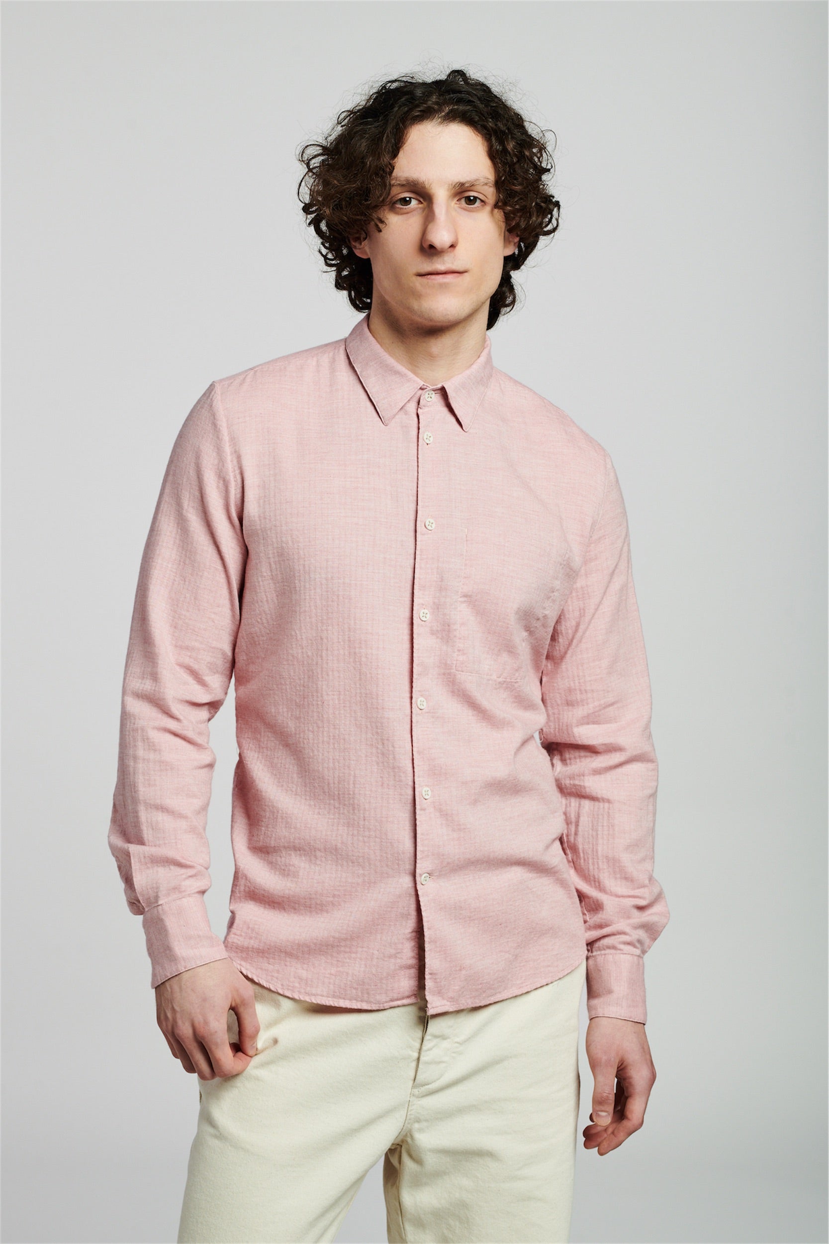 Feel Good Shirt in a Pink Japanese Organic Herringbone Cotton