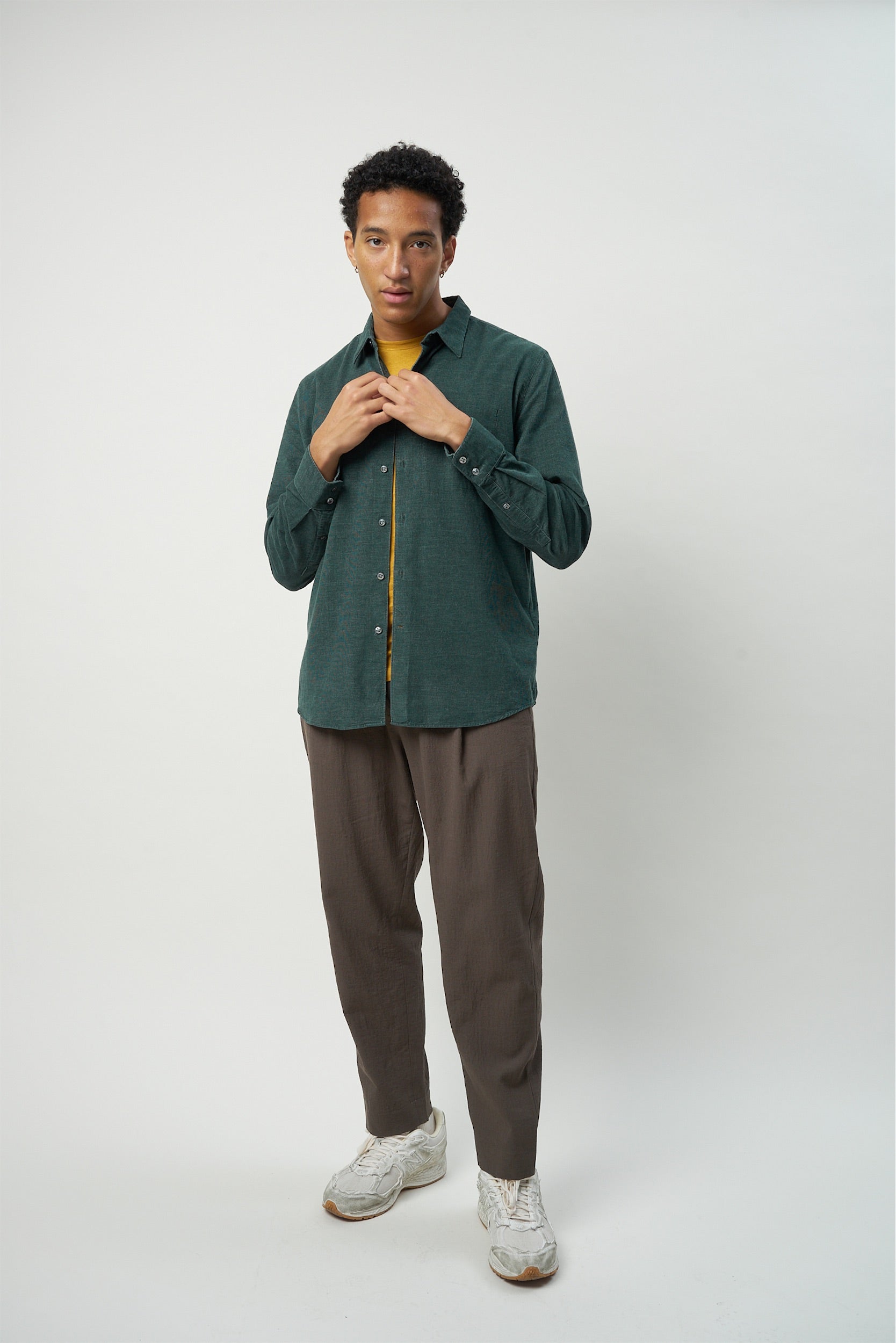 Feel Good Shirt in a Moss Green Japanese Corduroy Cotton