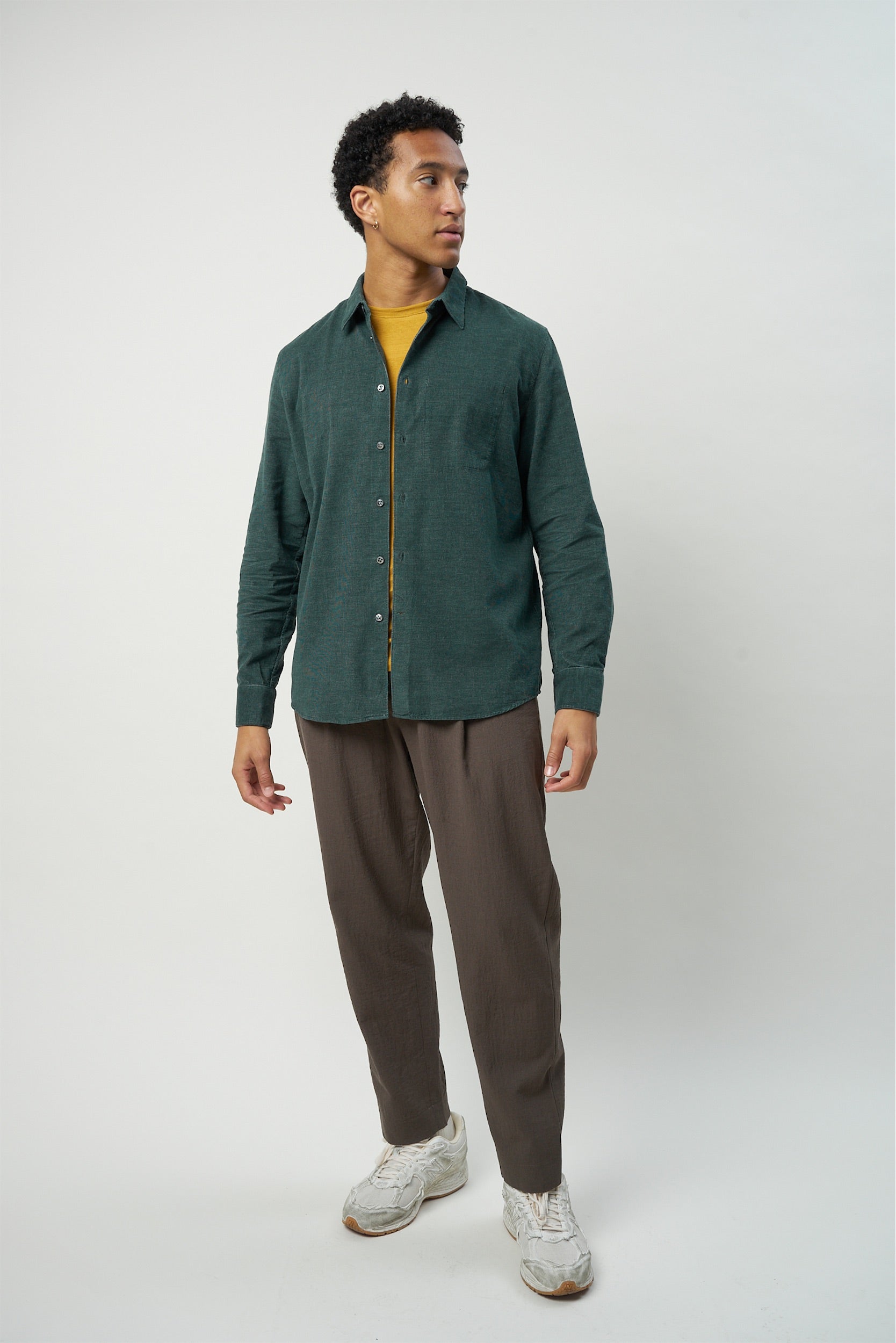 Feel Good Shirt in a Moss Green Japanese Corduroy Cotton