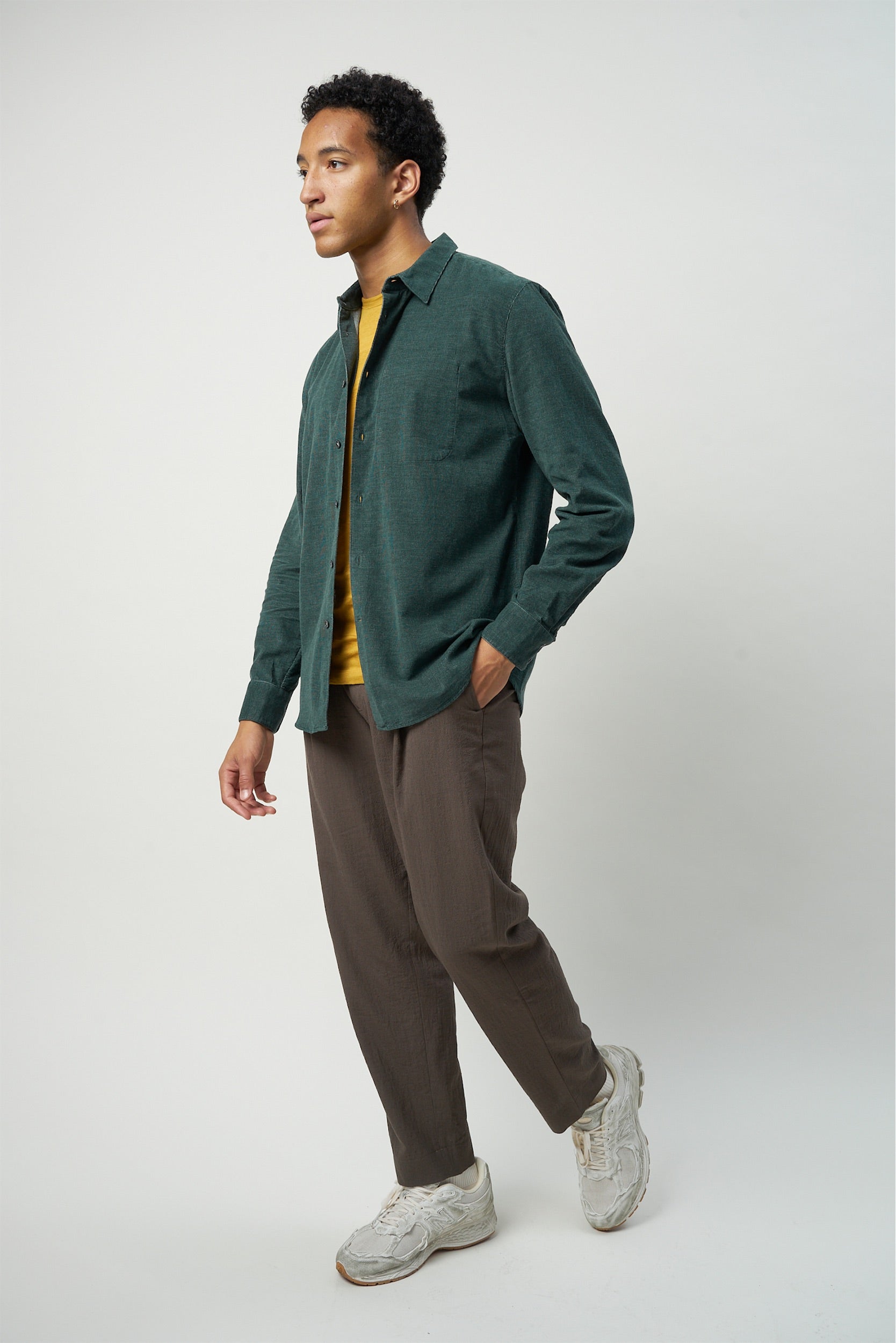 Feel Good Shirt in a Moss Green Japanese Corduroy Cotton