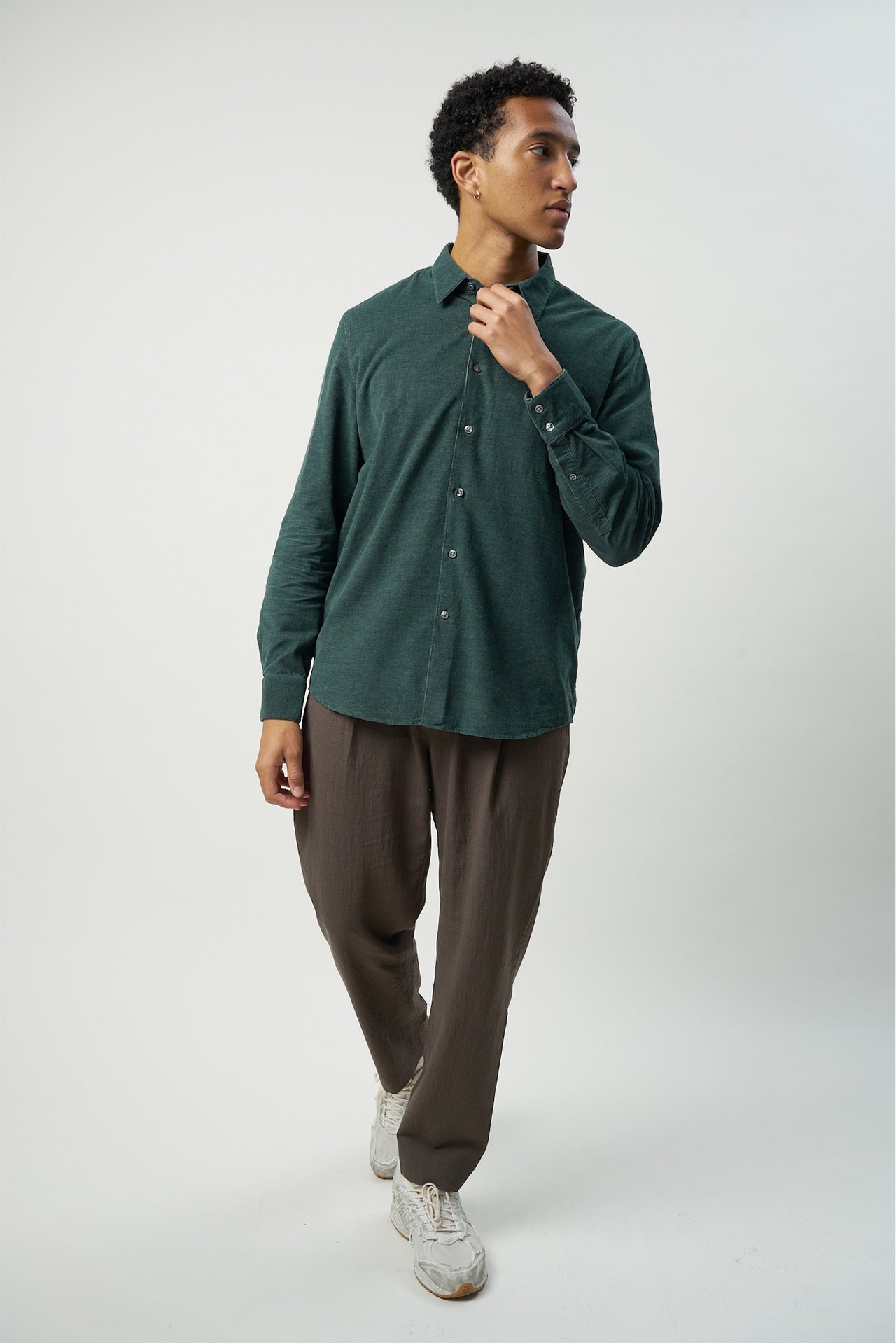 Feel Good Shirt in a Moss Green Japanese Baby Corduroy Cotton