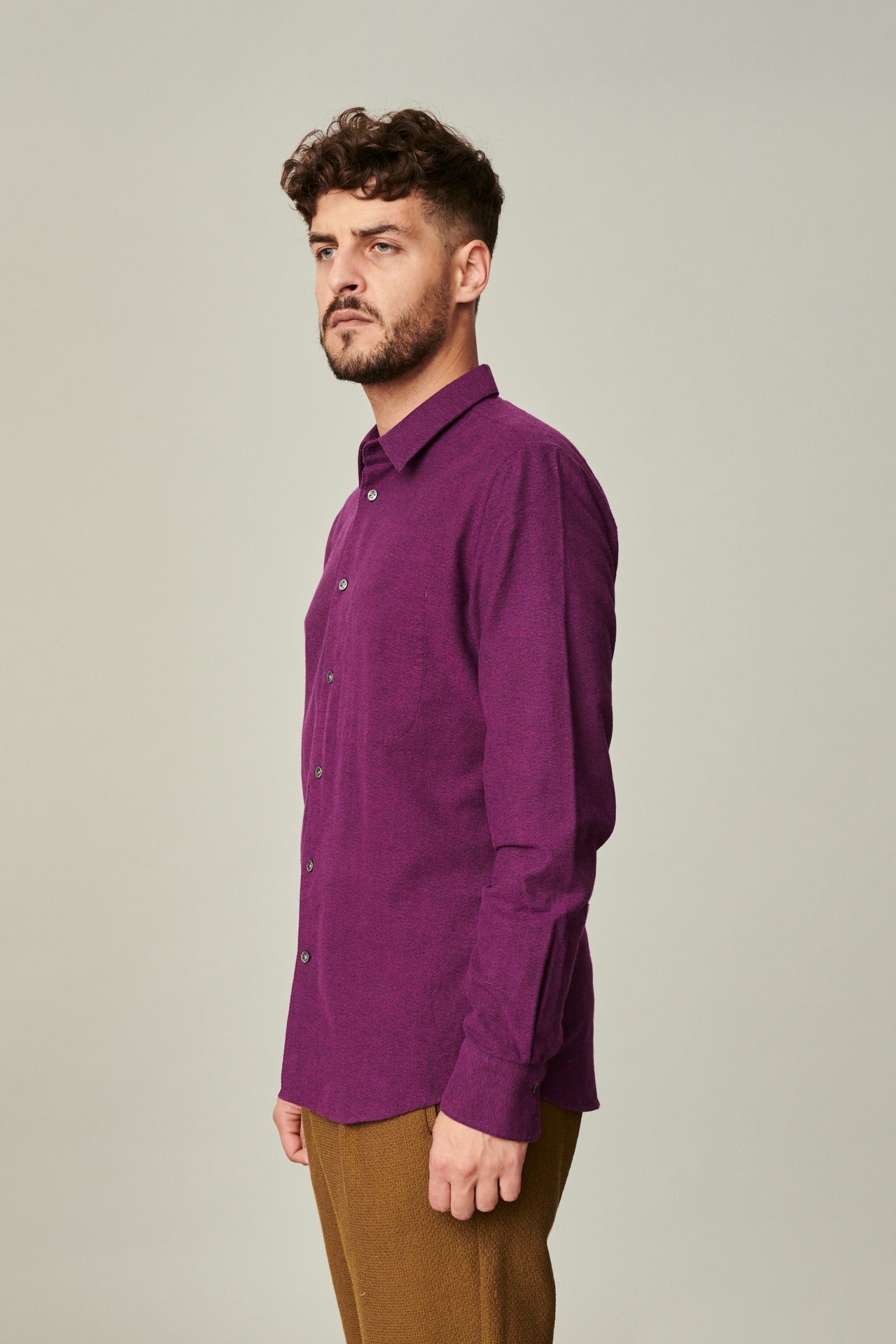 Feel Good Shirt in a Purple and Black Portuguese Crêpe Cotton Flannel