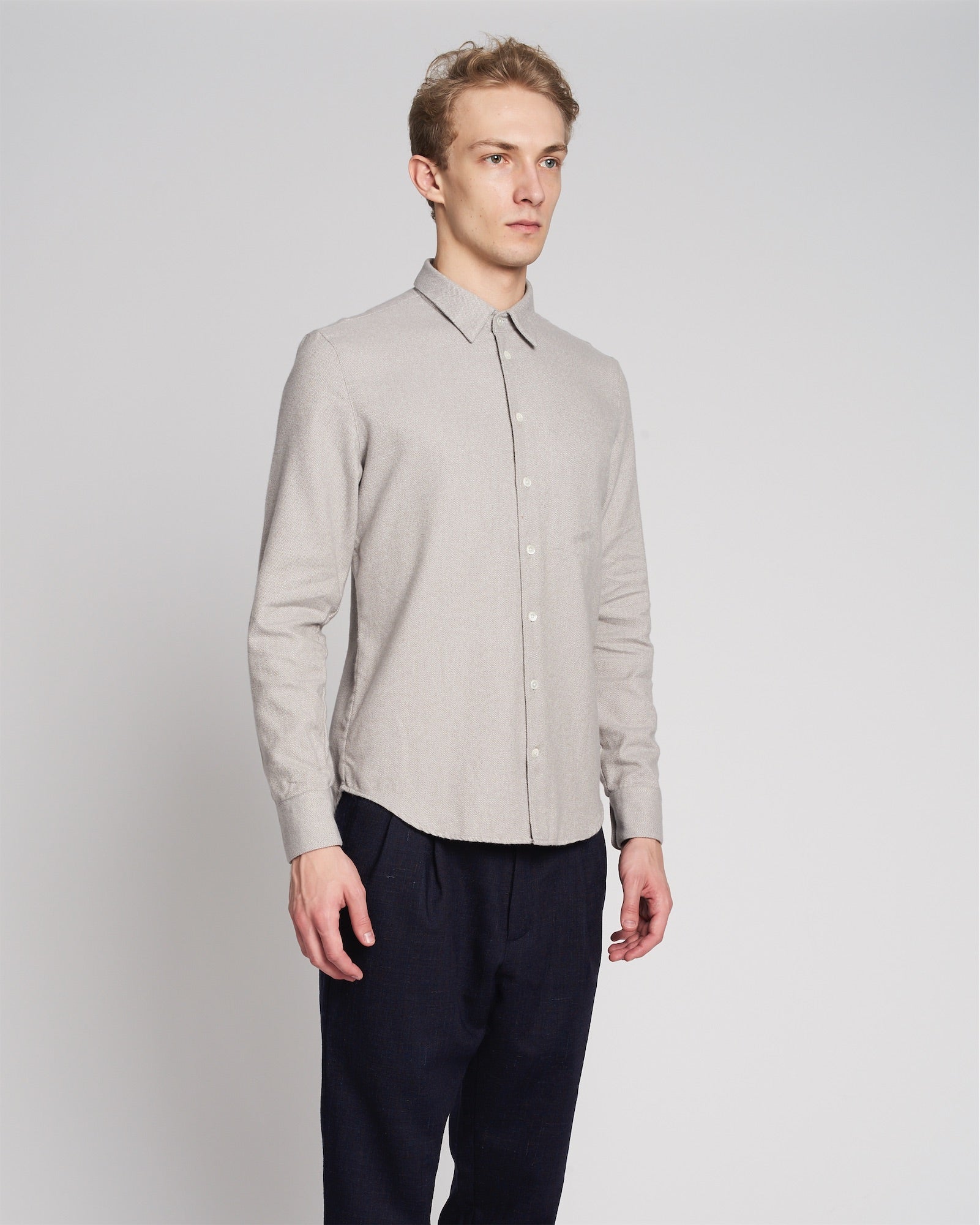 Feel Good Shirt in a Grey Beige Portuguese Cotton Flannel