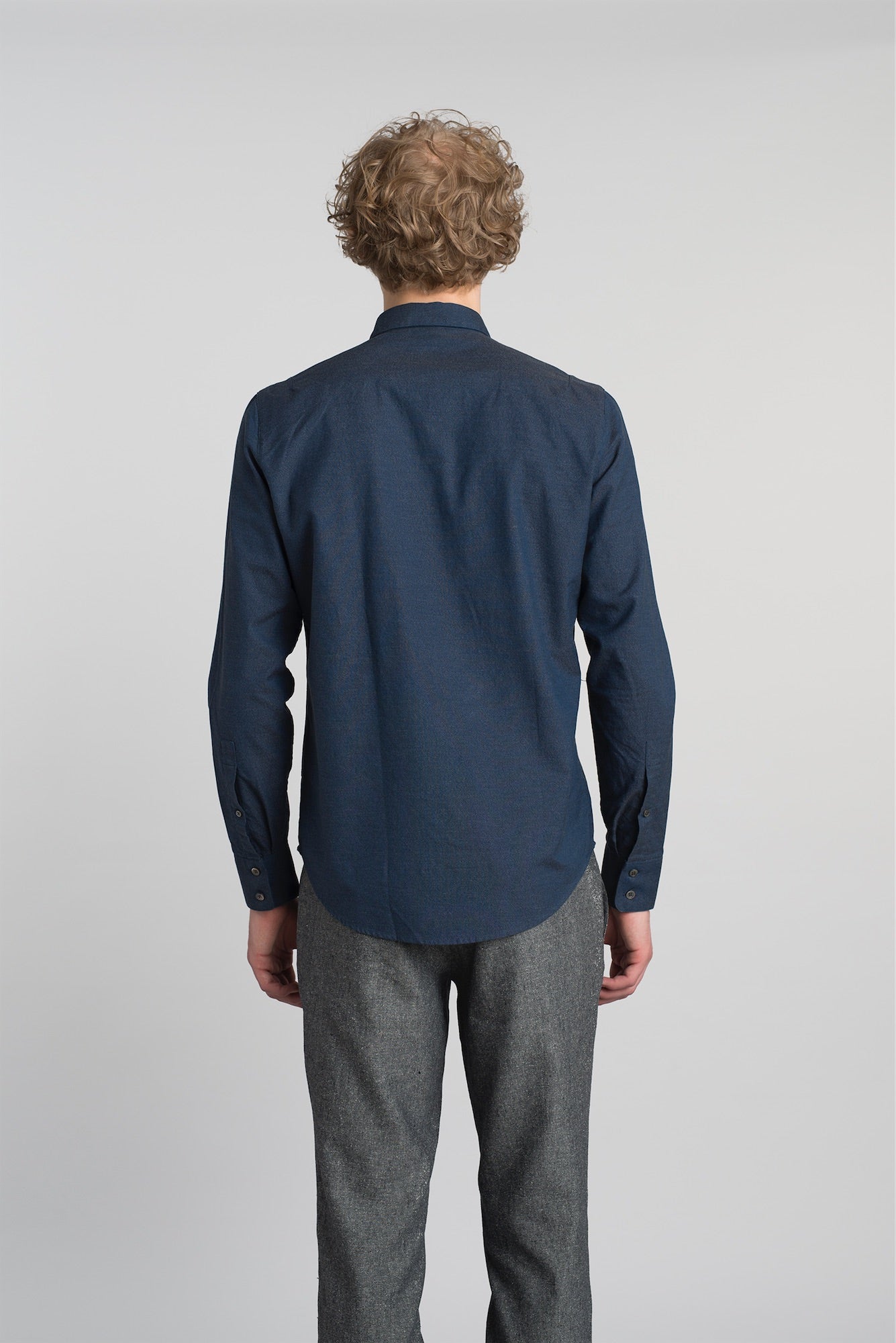 Feel Good Shirt in a Fine Deep Sea Blue and Black Thomas Mason Italian Cotton Oxford