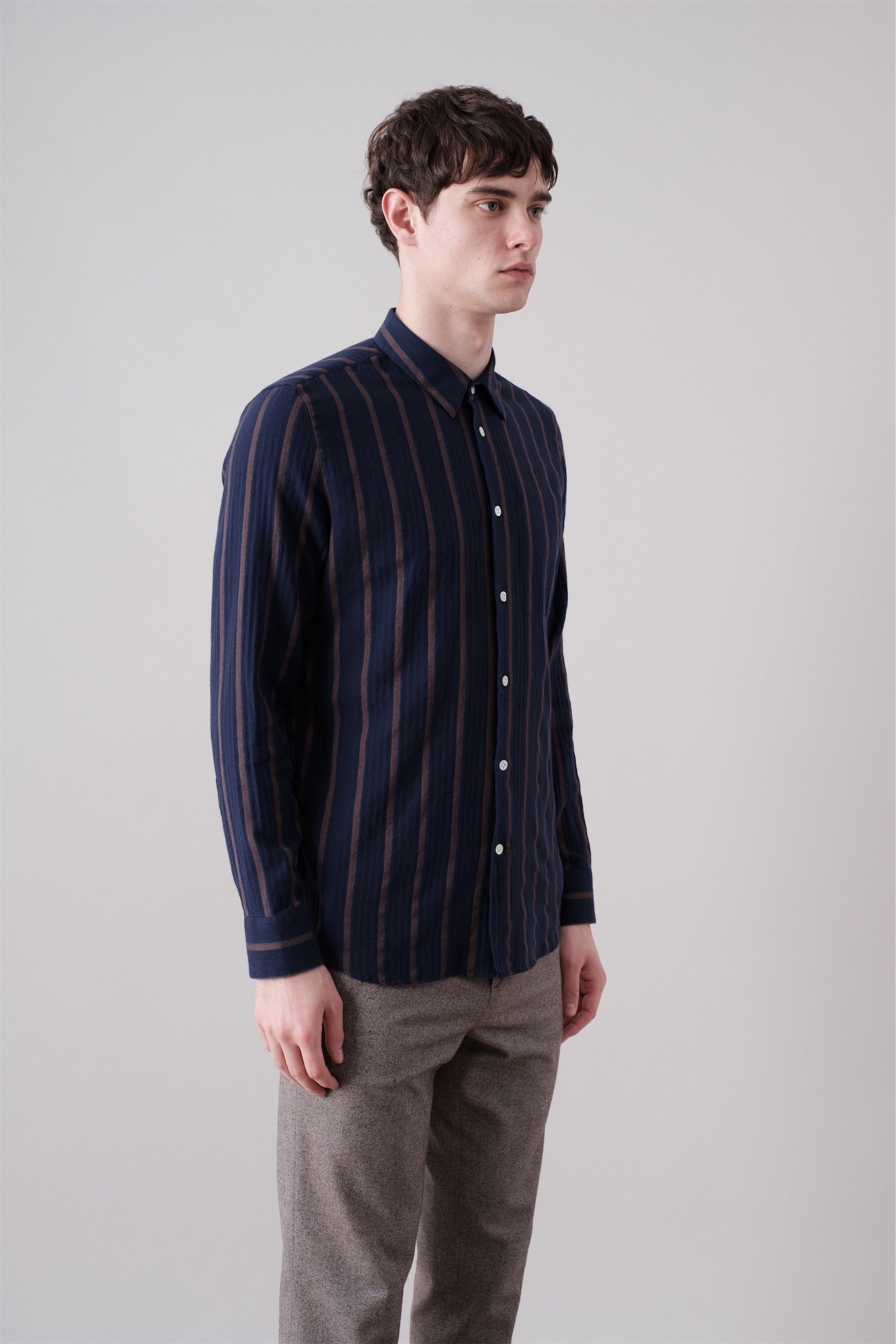 Feel Good Shirt in a Fine Navy Blue Japanese Herringbone Cotton Flannel