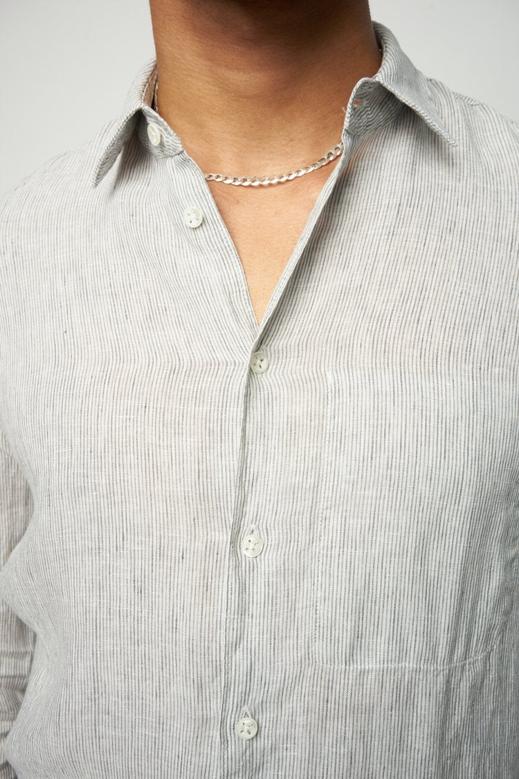 Feel Good Shirt in an Off-White and Pencil Grey Striped Italian Linen