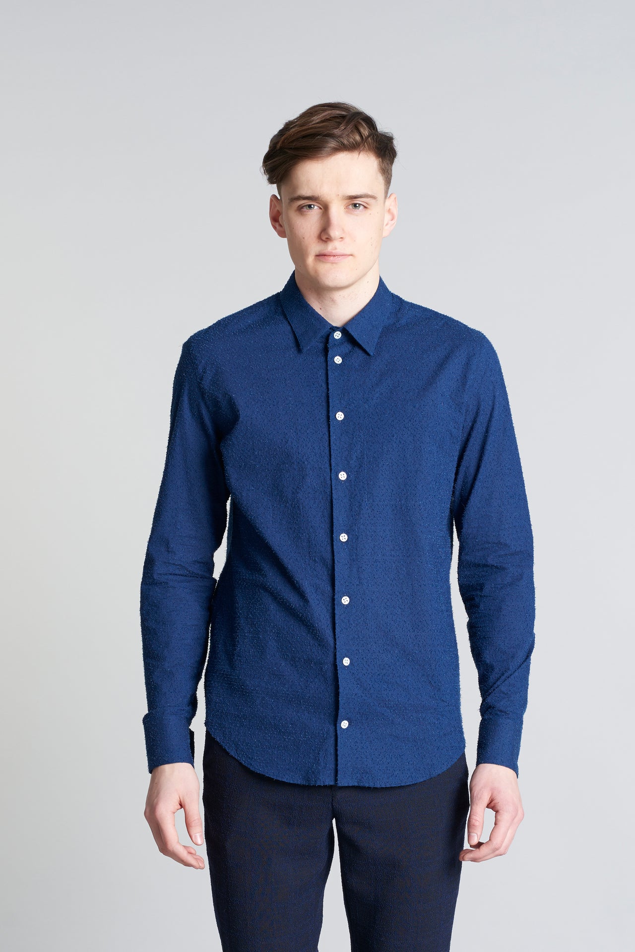 Feel Good Shirt in a Navy Blue Italian Denim Cotton by Albini