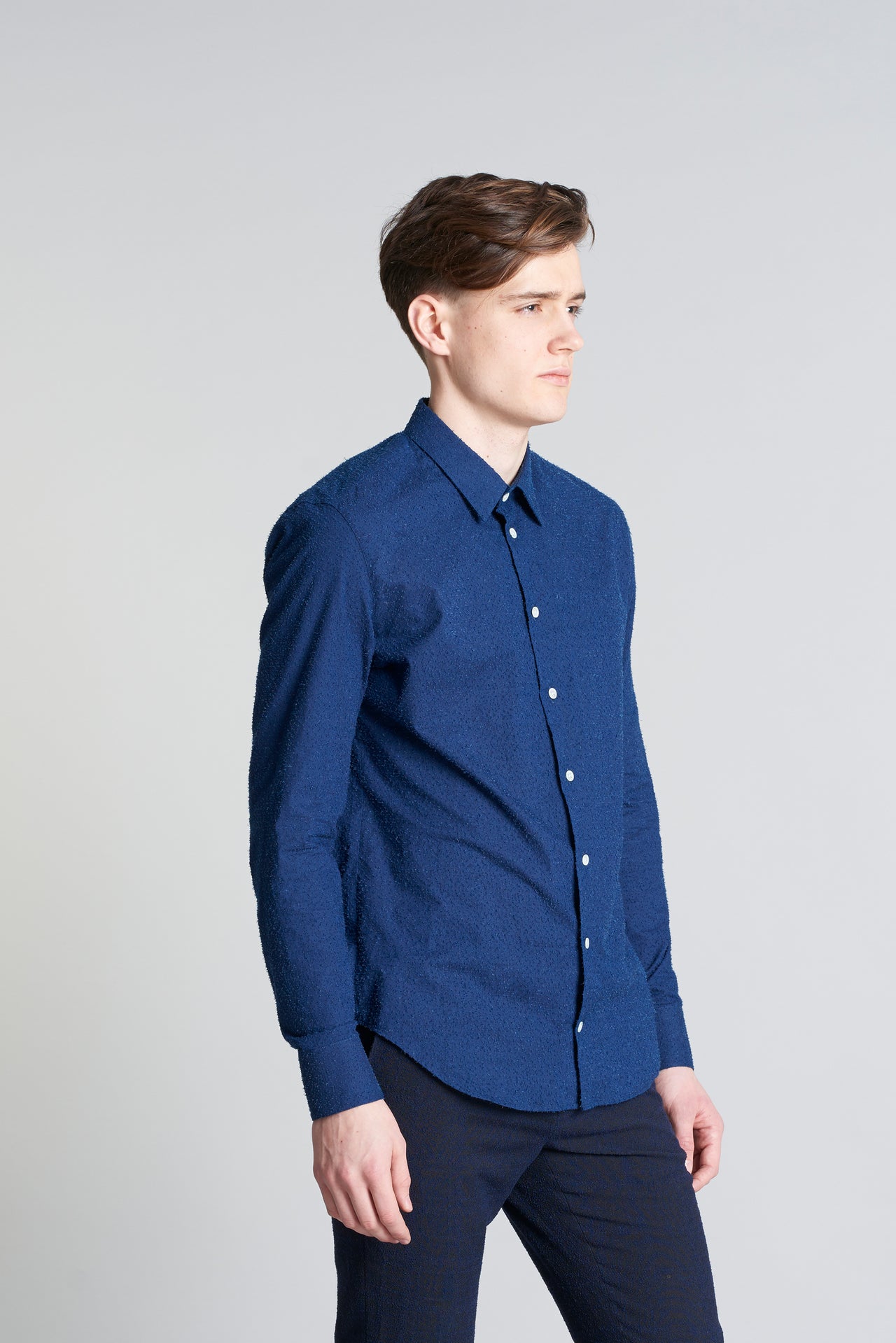 Feel Good Shirt in a Navy Blue Italian Denim Cotton by Albini