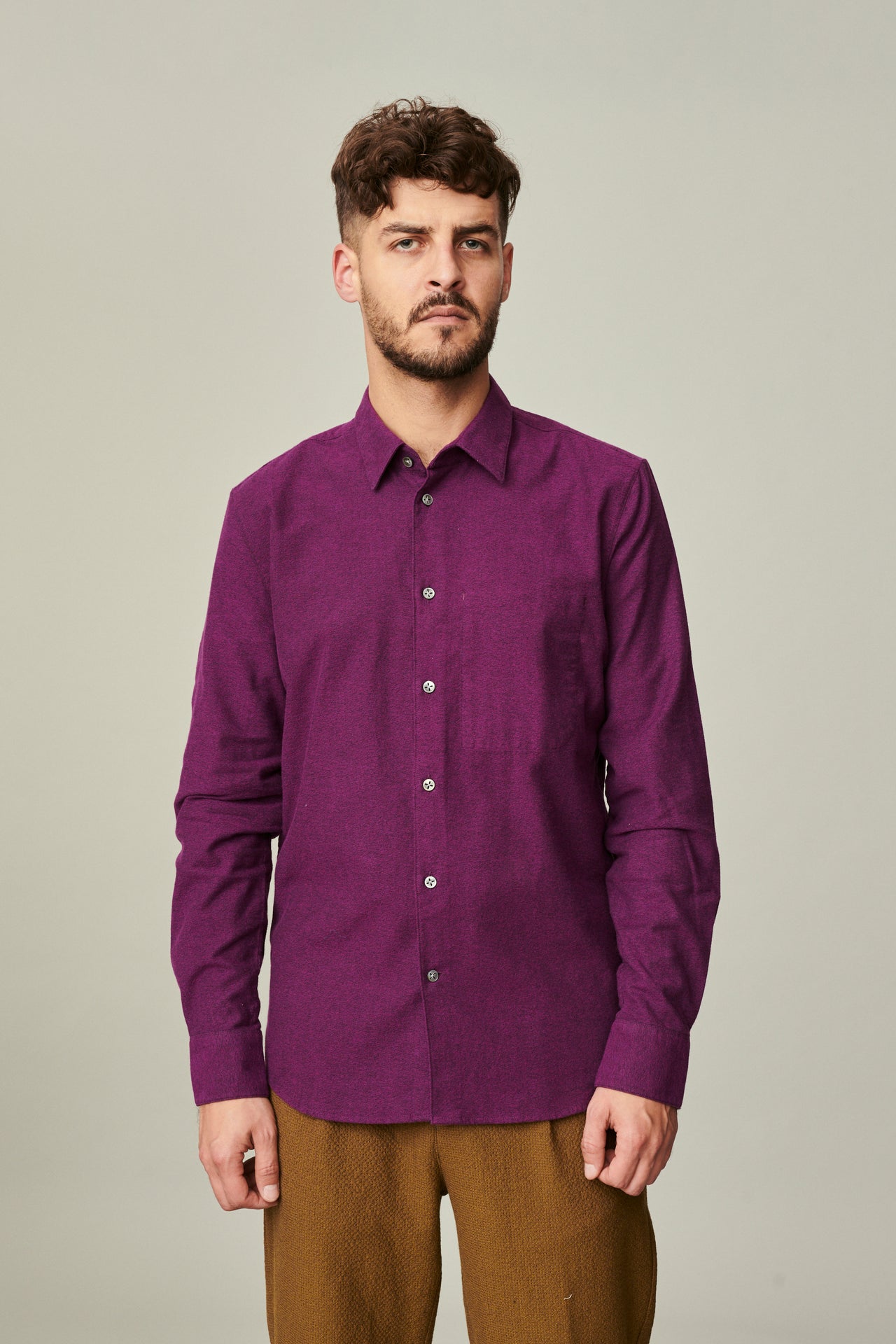 Feel Good Shirt in a Purple and Black Portuguese Crêpe Cotton Flannel