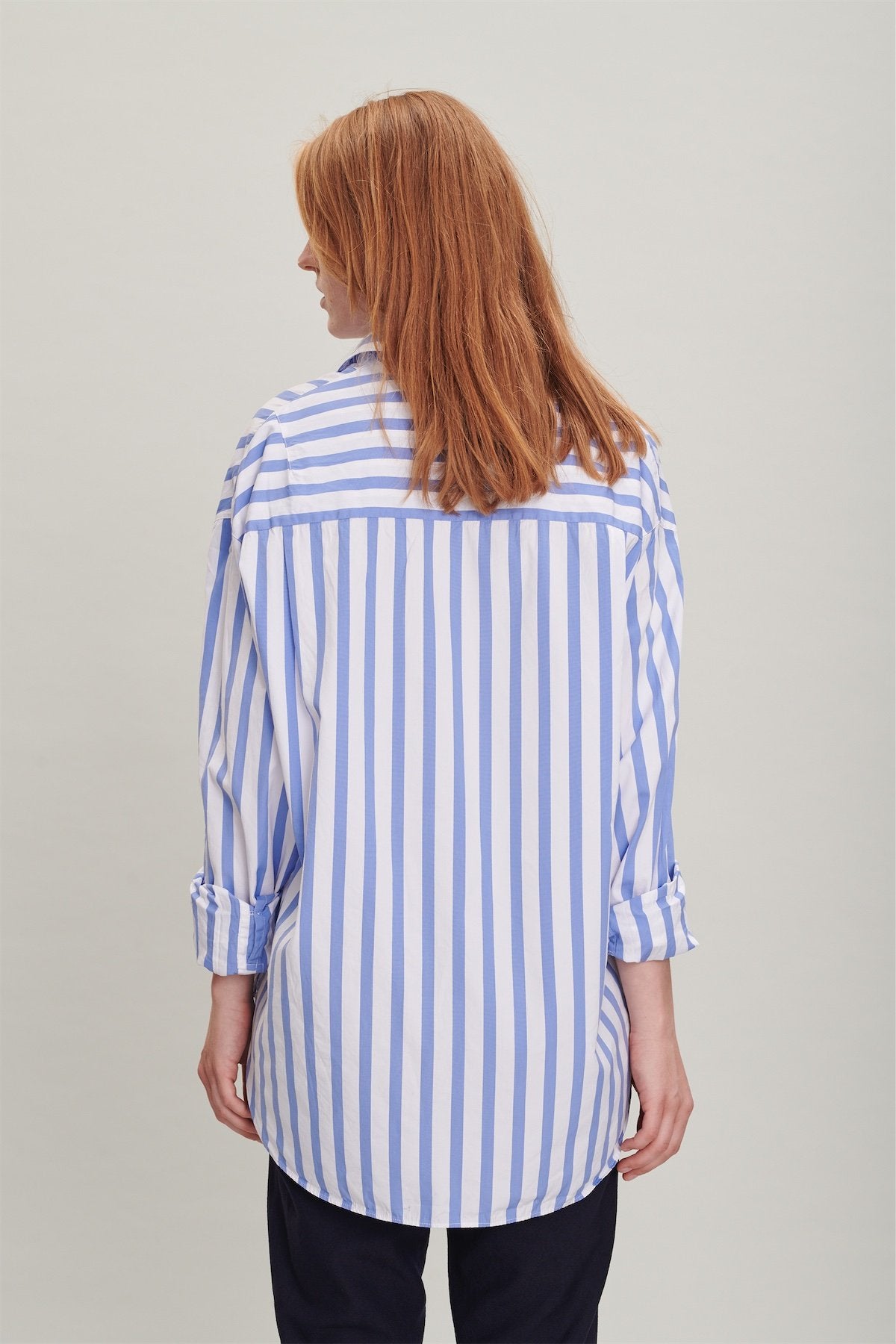 Oversized Delta Shirt in a Blue Striped Italian Cotton and Cupro