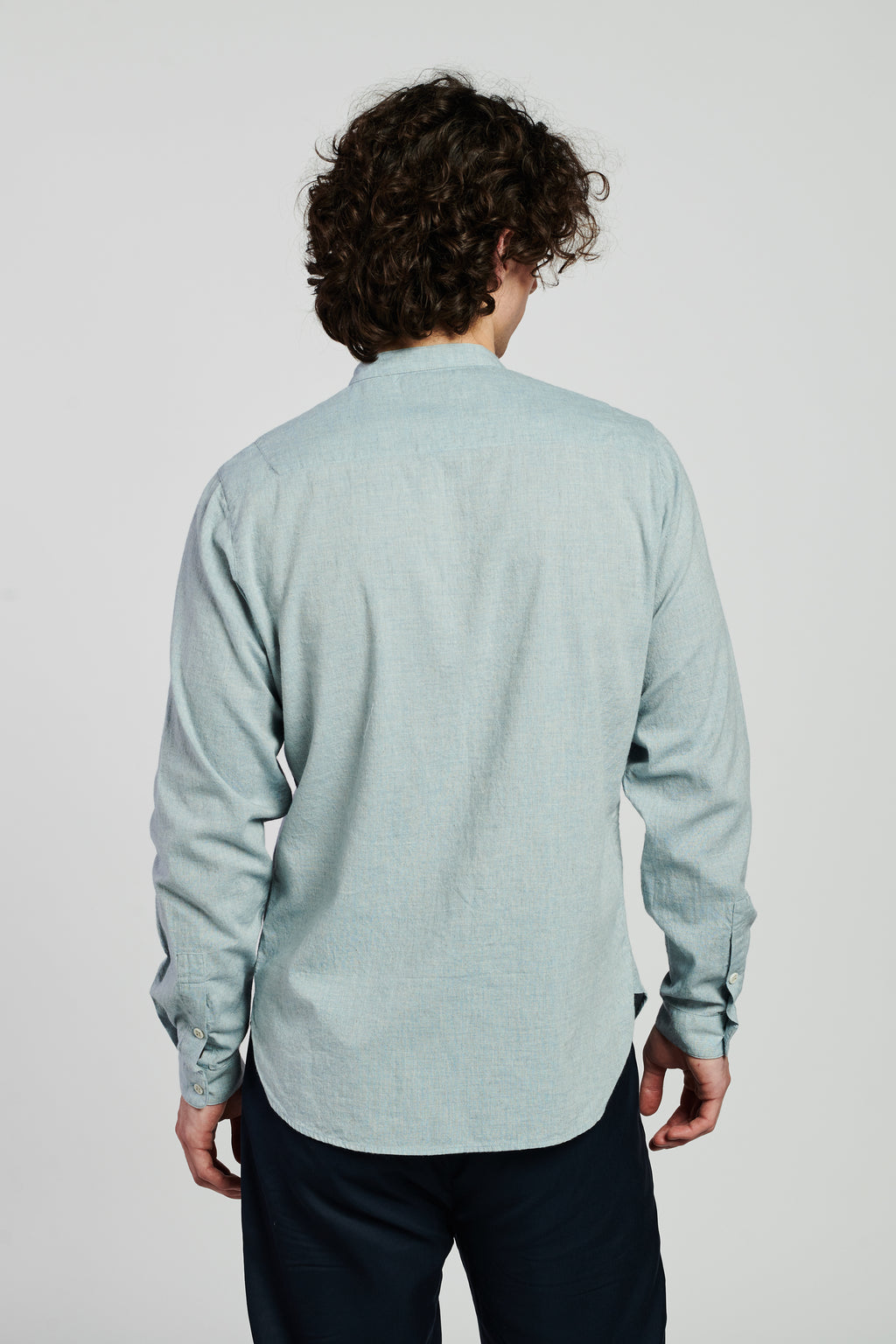 Zen Shirt in a Grey Blue Japanese Organic Cotton and Linen