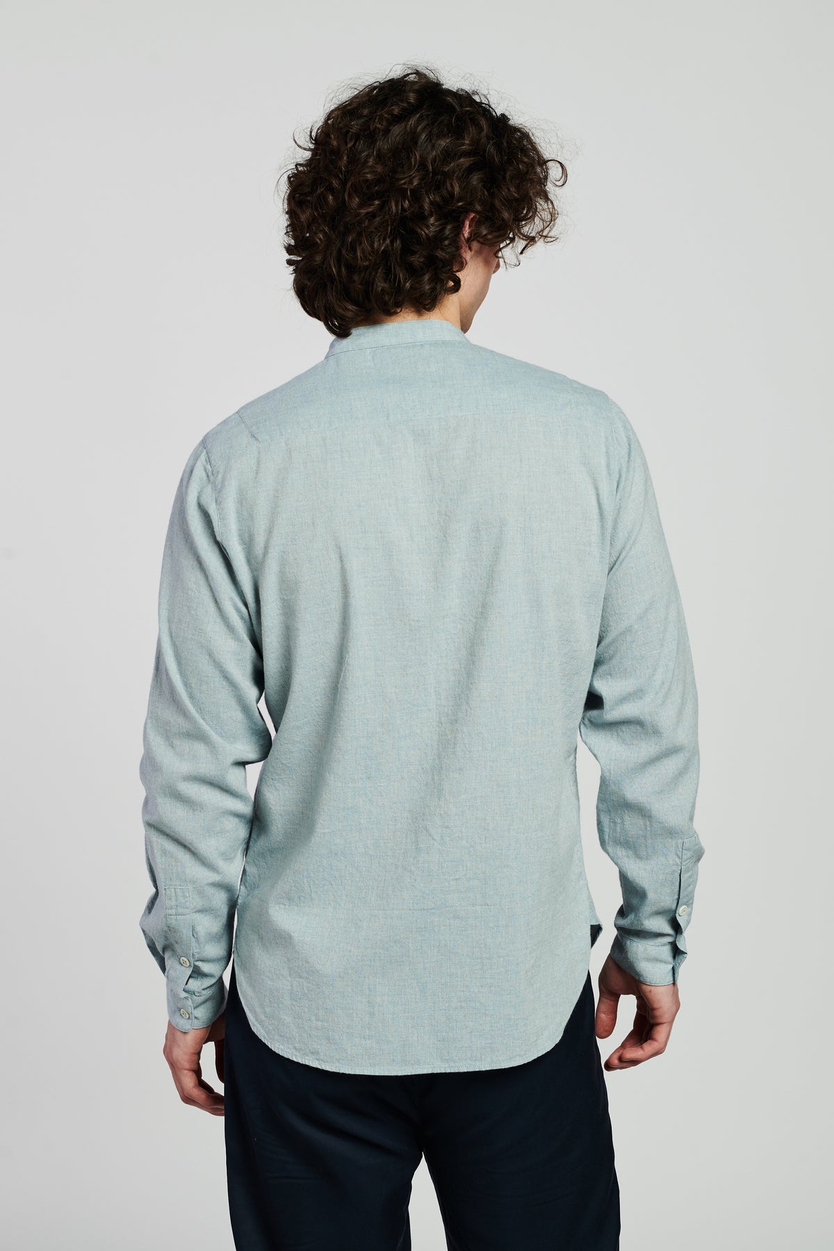Zen Shirt in a Grey Blue Japanese Organic Cotton and Linen