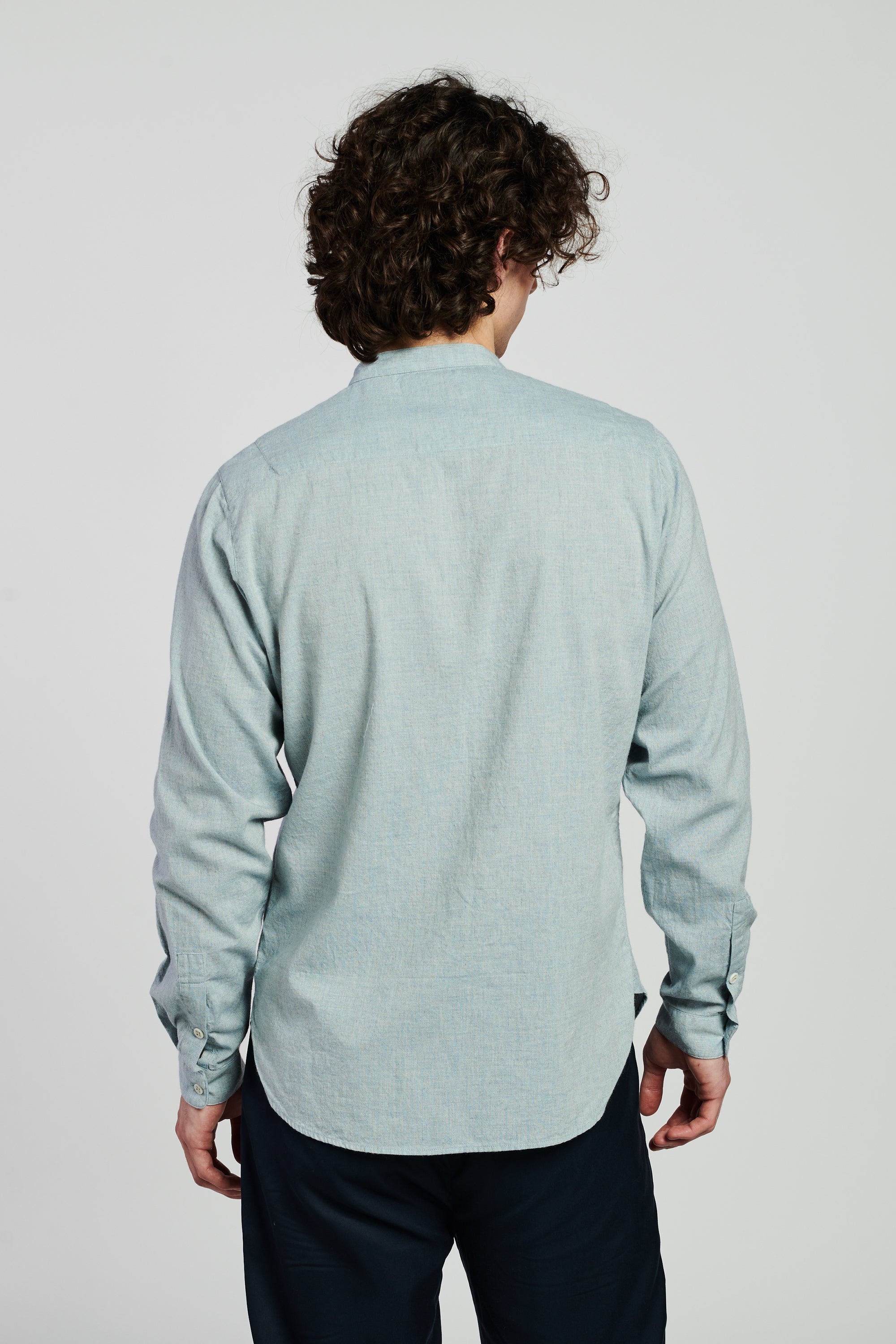 Zen Shirt in a Grey Blue Japanese Organic Cotton and Linen