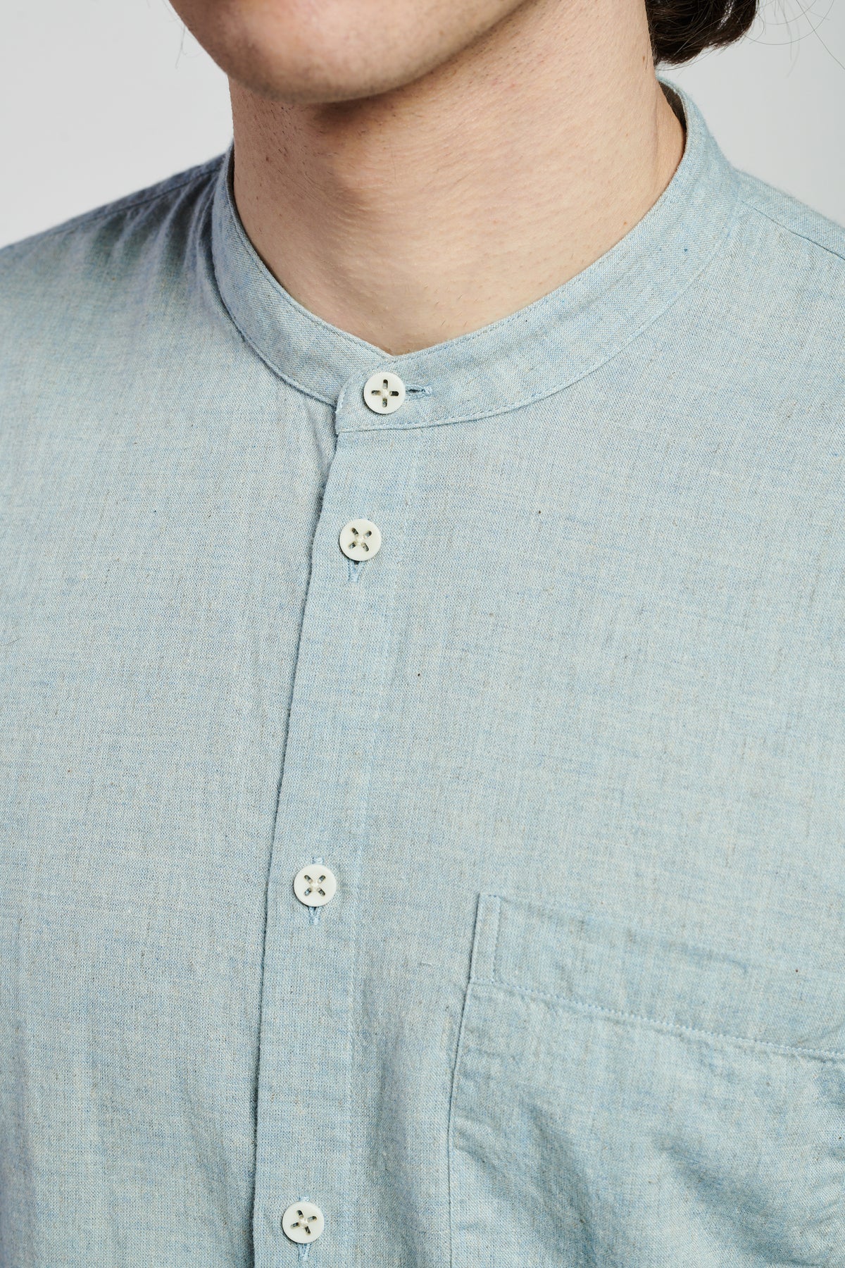 Zen Shirt in a Grey Blue Japanese Organic Cotton and Linen