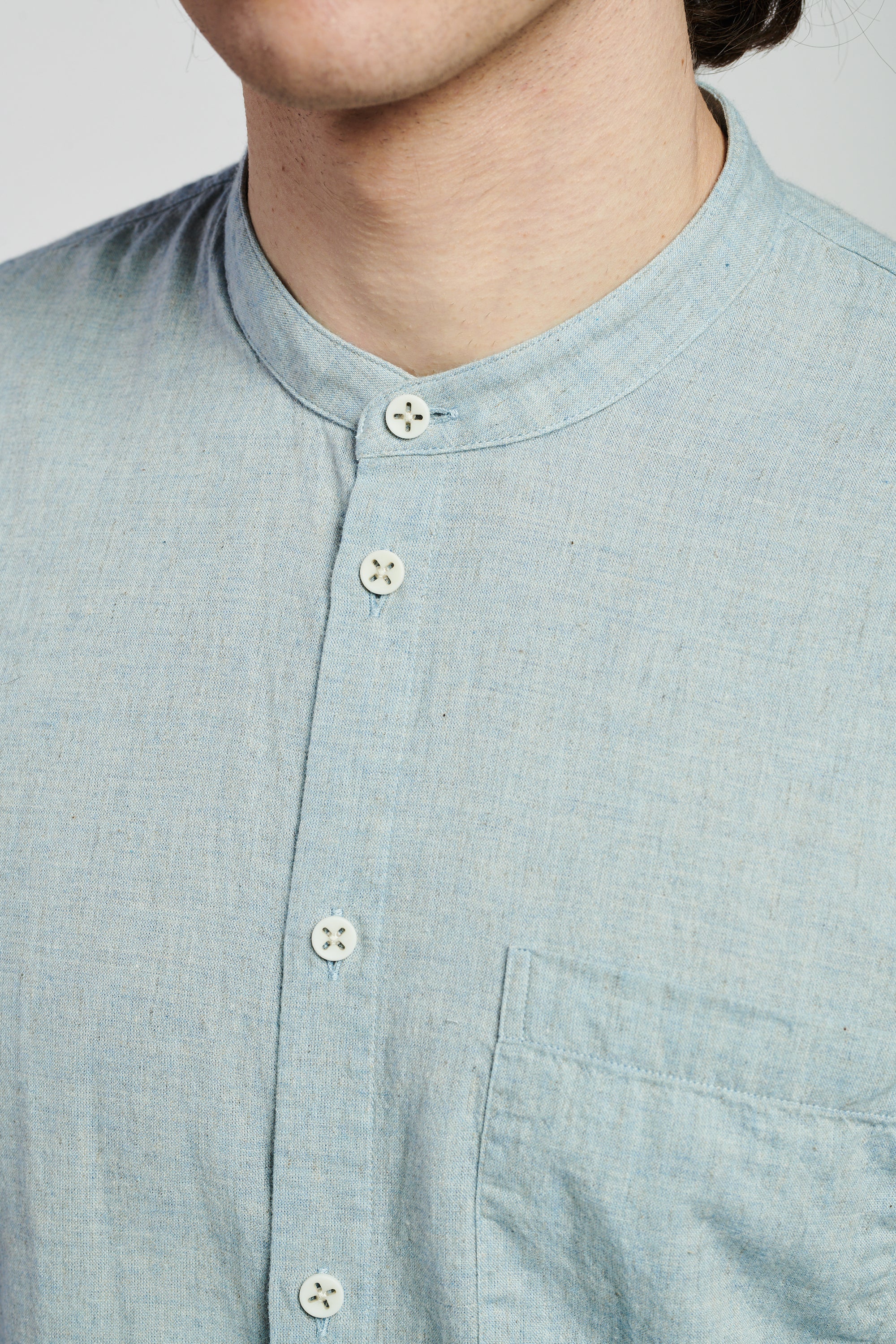 Zen Shirt in a Grey Blue Japanese Organic Cotton and Linen