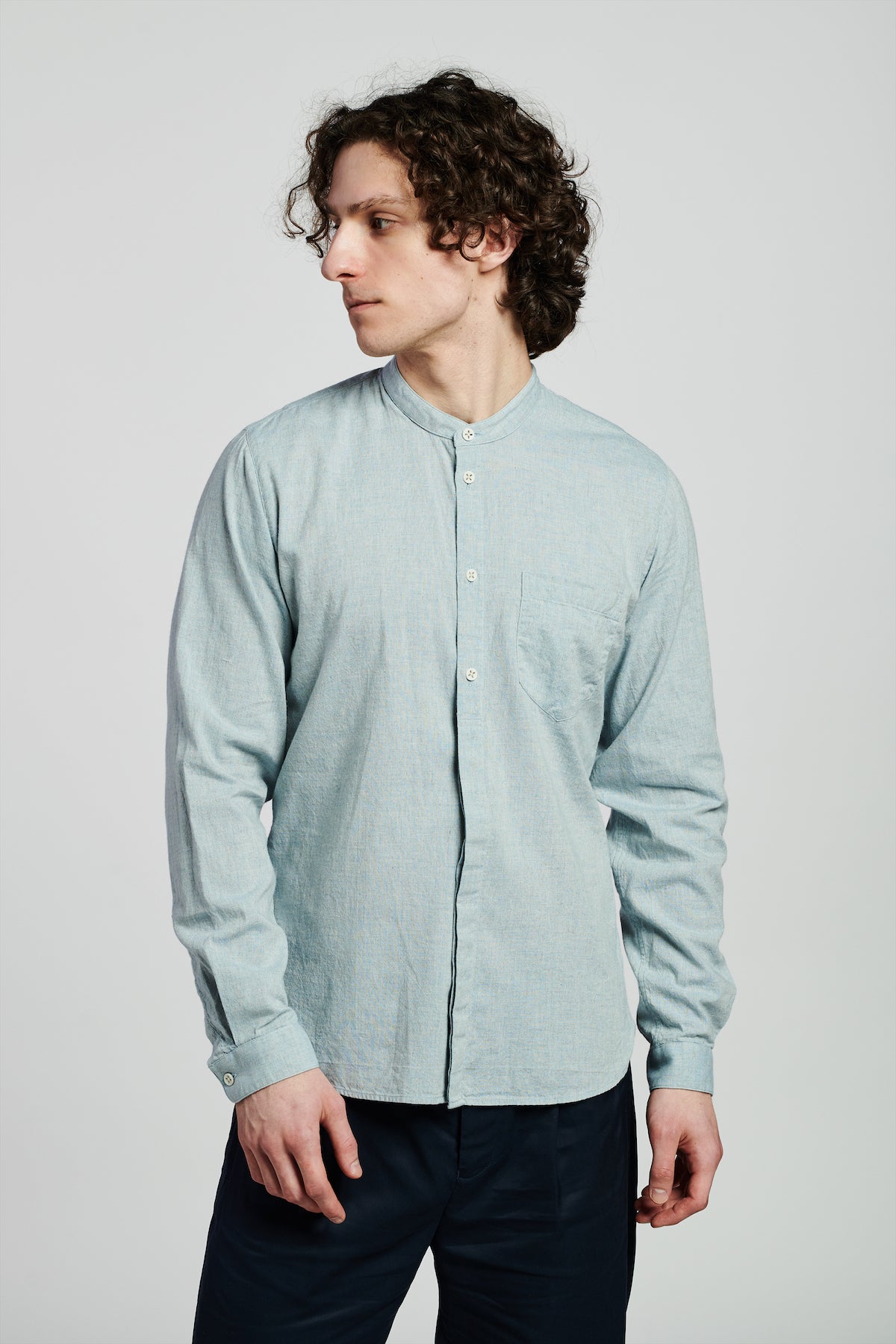 Zen Shirt in a Grey Blue Japanese Organic Cotton and Linen