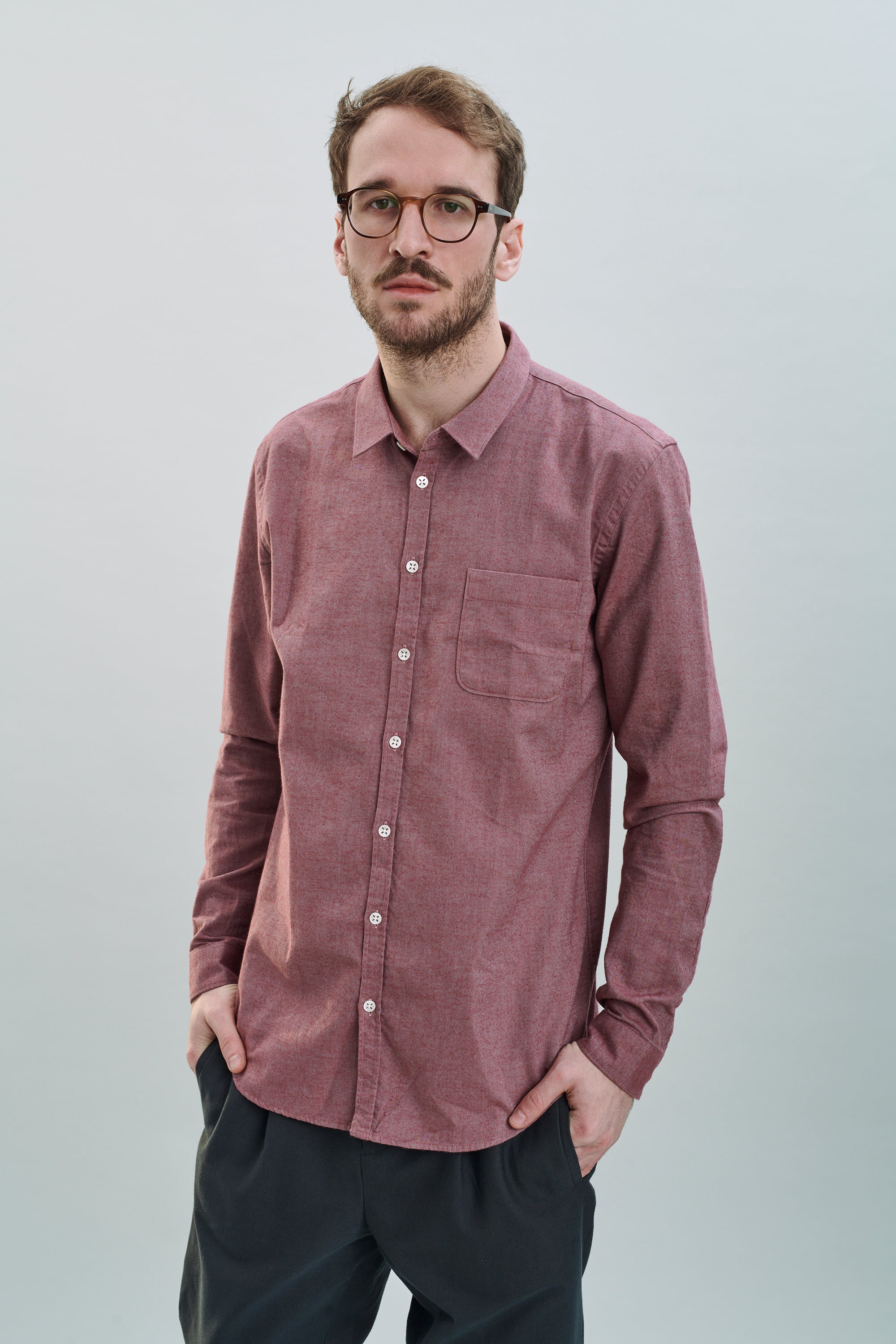 Proper Shirt in Wine Red Brushed Soft Cotton Portuguese Flannel