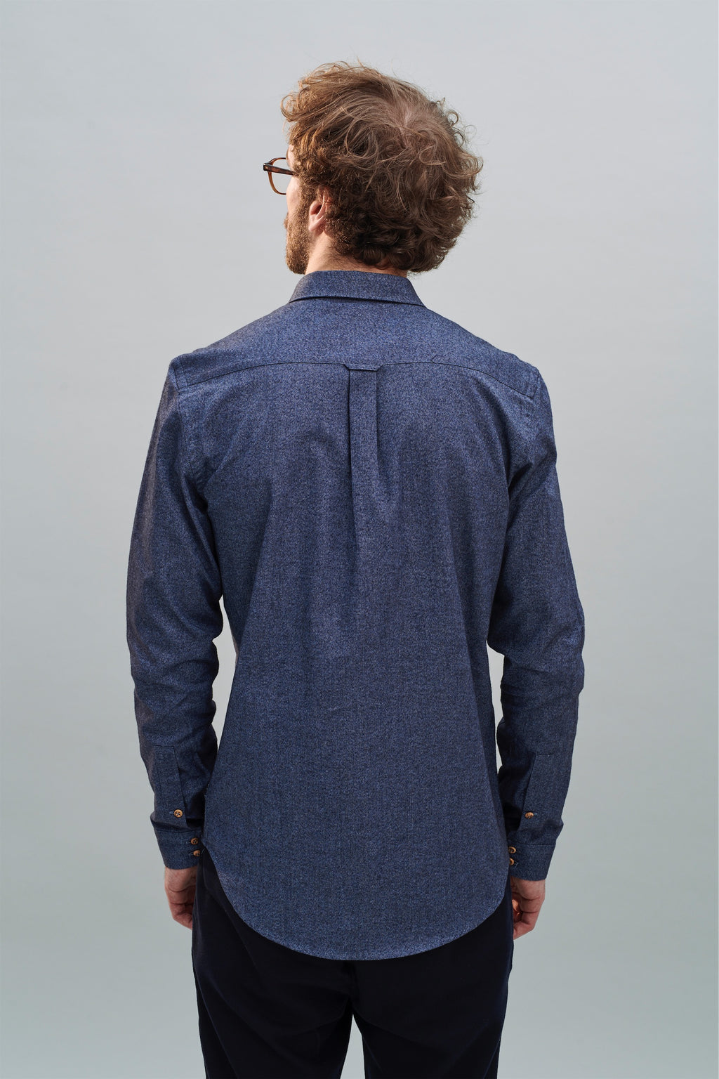 Proper Shirt in a Navy Blue Italian Brushed Soft Cotton Flannel with Wooden Buttons