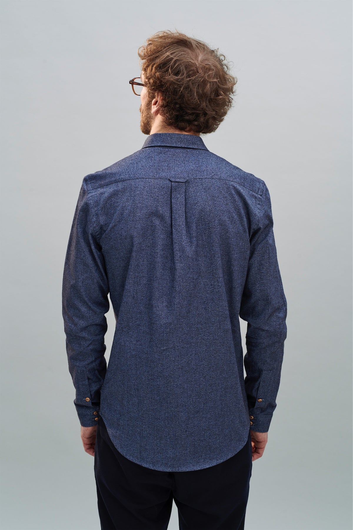 Proper Shirt in a Navy Blue Italian Brushed Soft Cotton Flannel with Wooden Buttons